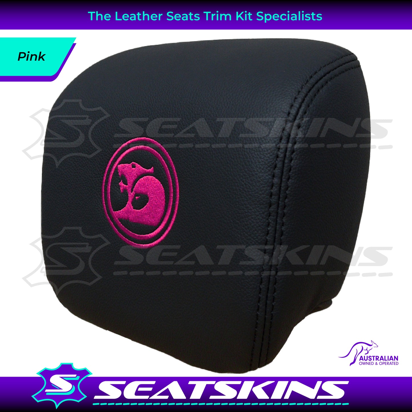 HEADREST COVERS PAIR FOR VE SS/SV6 s2 ONYX BLACK LEATHERETTE CUSTOM HSV LOGO