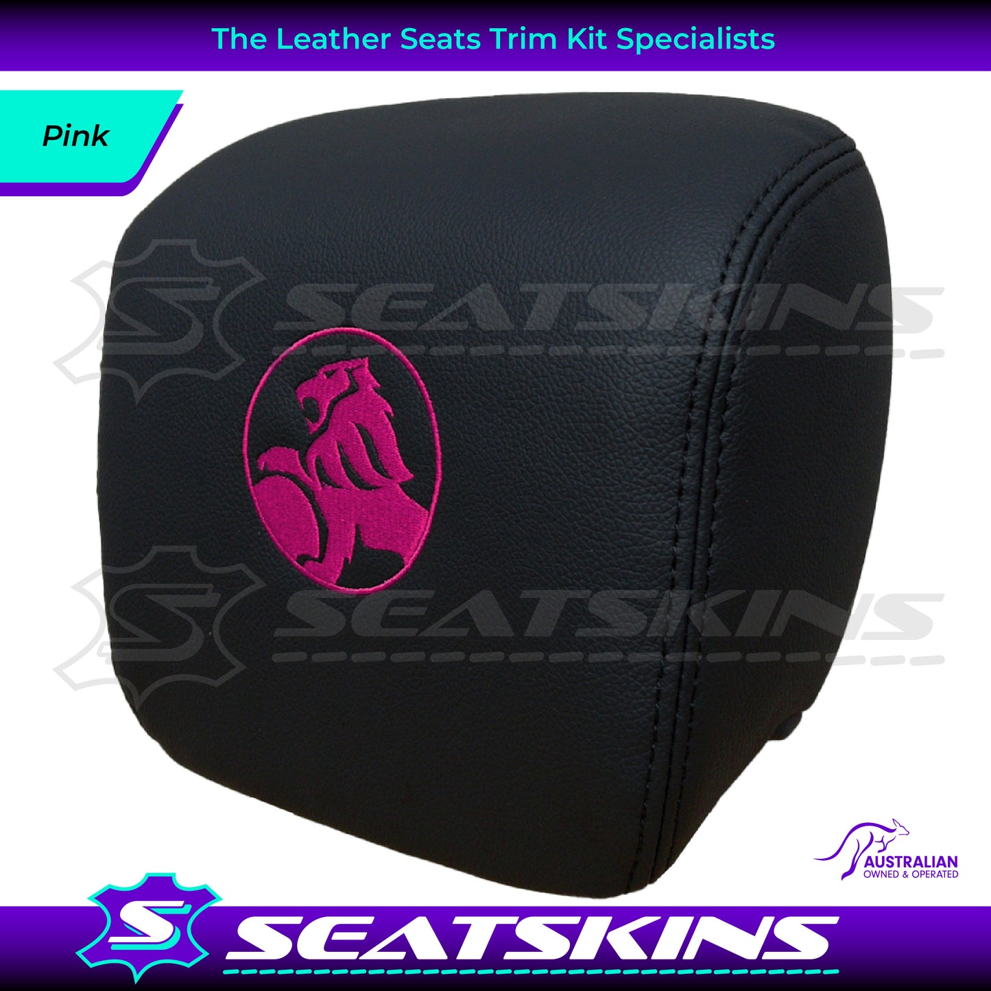 HEADREST COVERS PAIR FOR VE ONYX BLACK LEATHERETTE CUSTOM HOLDEN LOGO
