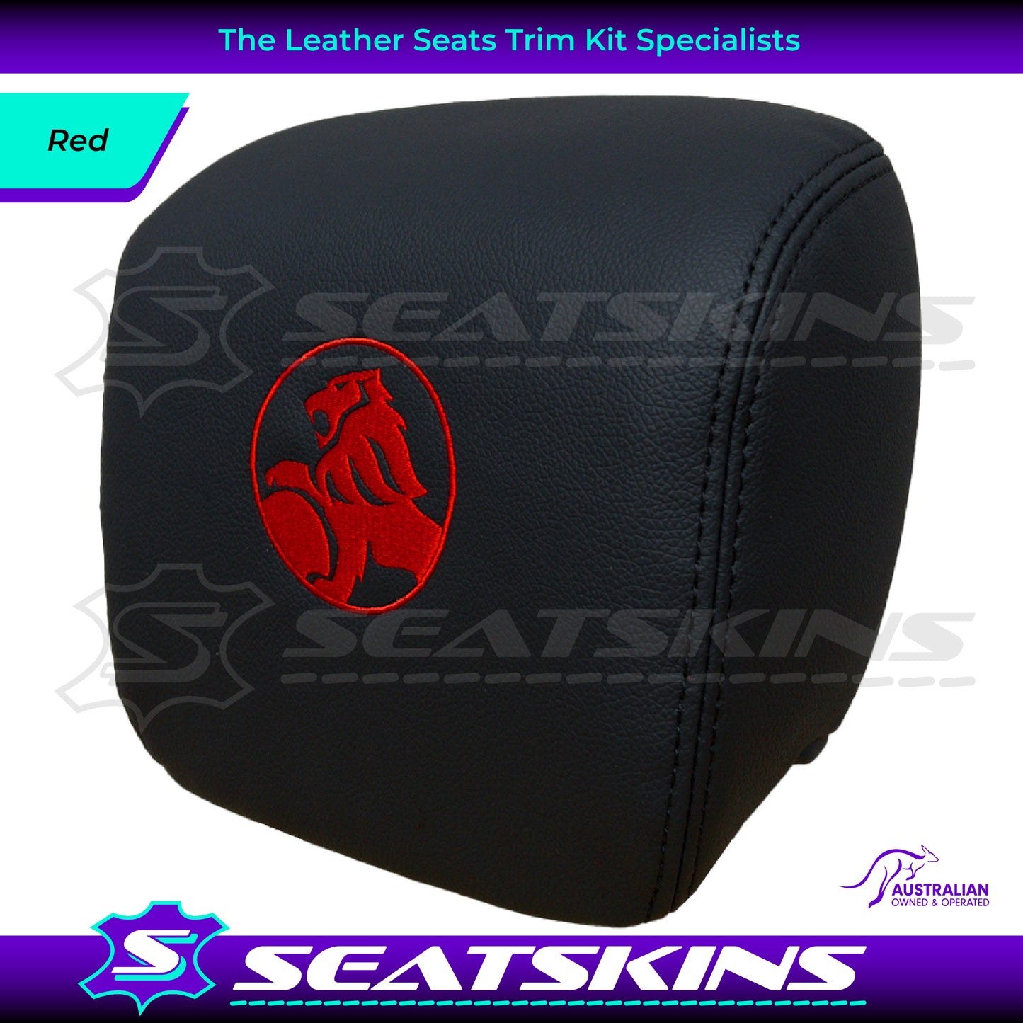 HEADREST COVERS PAIR FOR VE ONYX BLACK LEATHERETTE CUSTOM HOLDEN LOGO