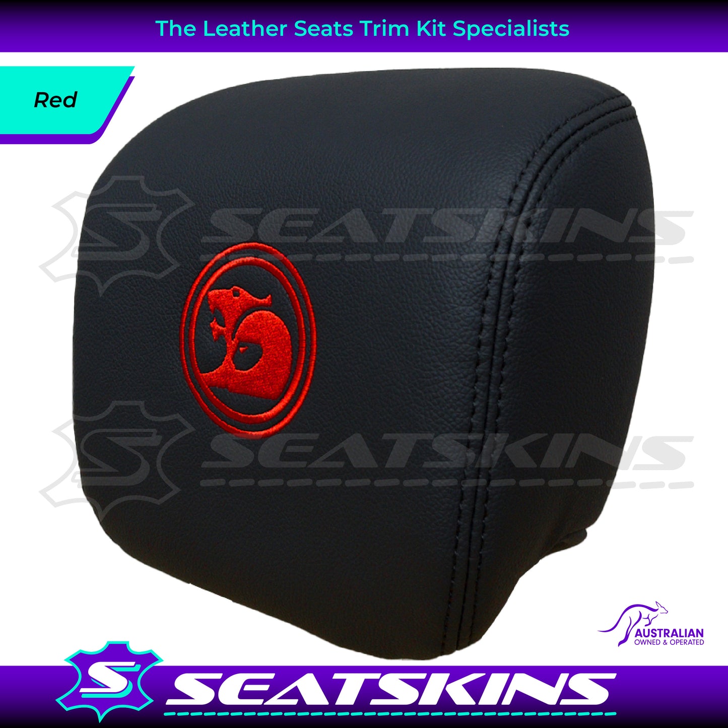 HEADREST COVERS PAIR FOR VE SS/SV6 s2 ONYX BLACK LEATHERETTE CUSTOM HSV LOGO