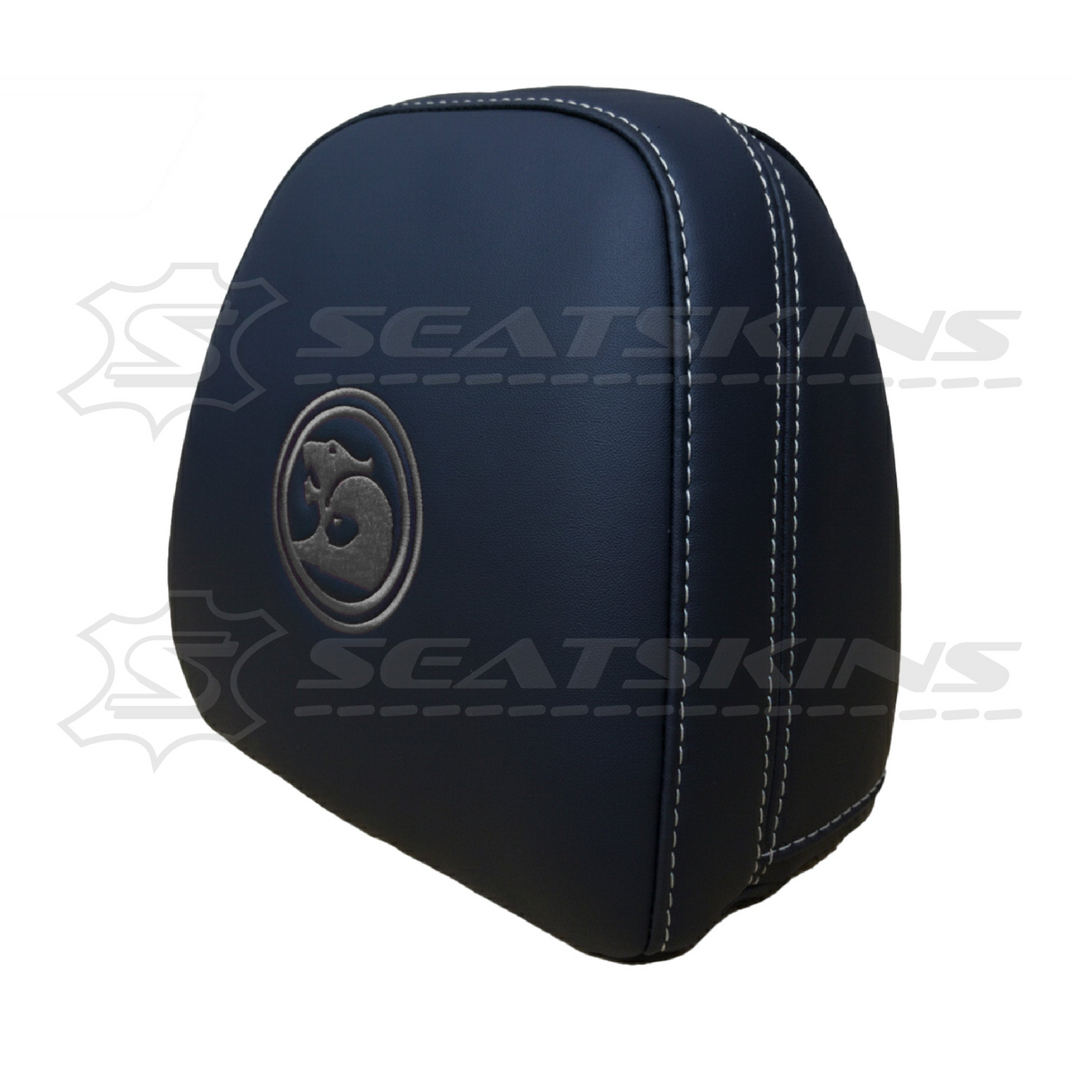 Headrest covers pair for VF black leatherette silver or red stitch HSV logo – product view 13