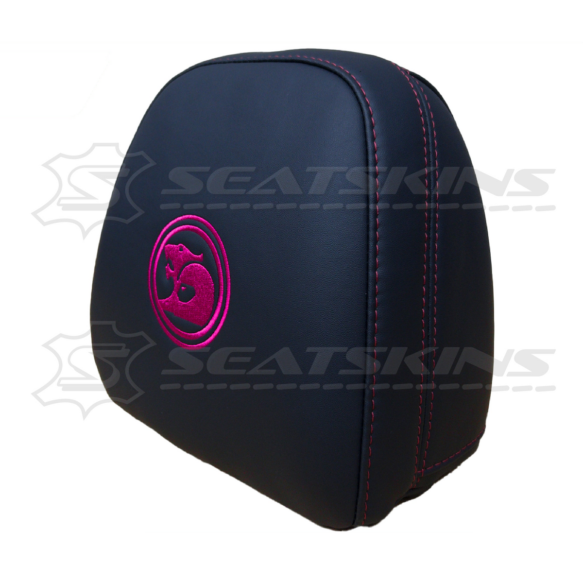 Headrest covers pair for VF black leatherette silver or red stitch HSV logo – product view 36