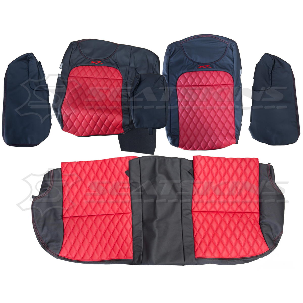 LEATHER SEATS TRIM KIT SKINS FOR FORD AU SEDAN RED XR LOGO DIAMOND STITCH