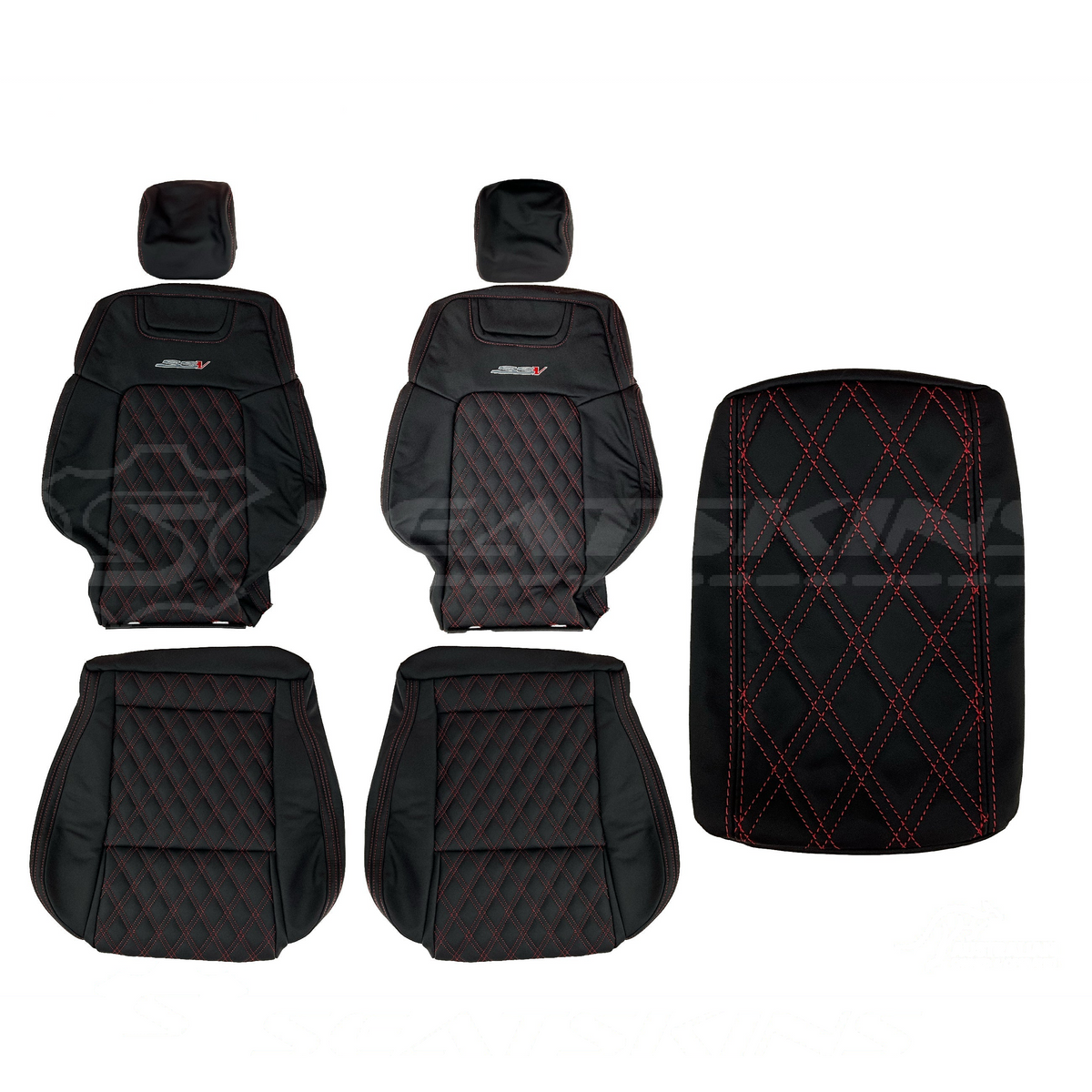 LEATHER SEATS TRIM KIT FOR HOLDEN VE SS SSV UTE ONYX WITH RED STITCHING
