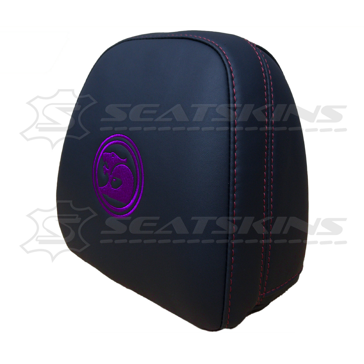 Headrest covers pair for VF black leatherette silver or red stitch HSV logo – product view 23