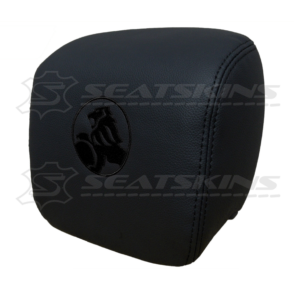 HEADREST COVERS PAIR FOR VE ONYX BLACK LEATHERETTE CUSTOM HOLDEN LOGO