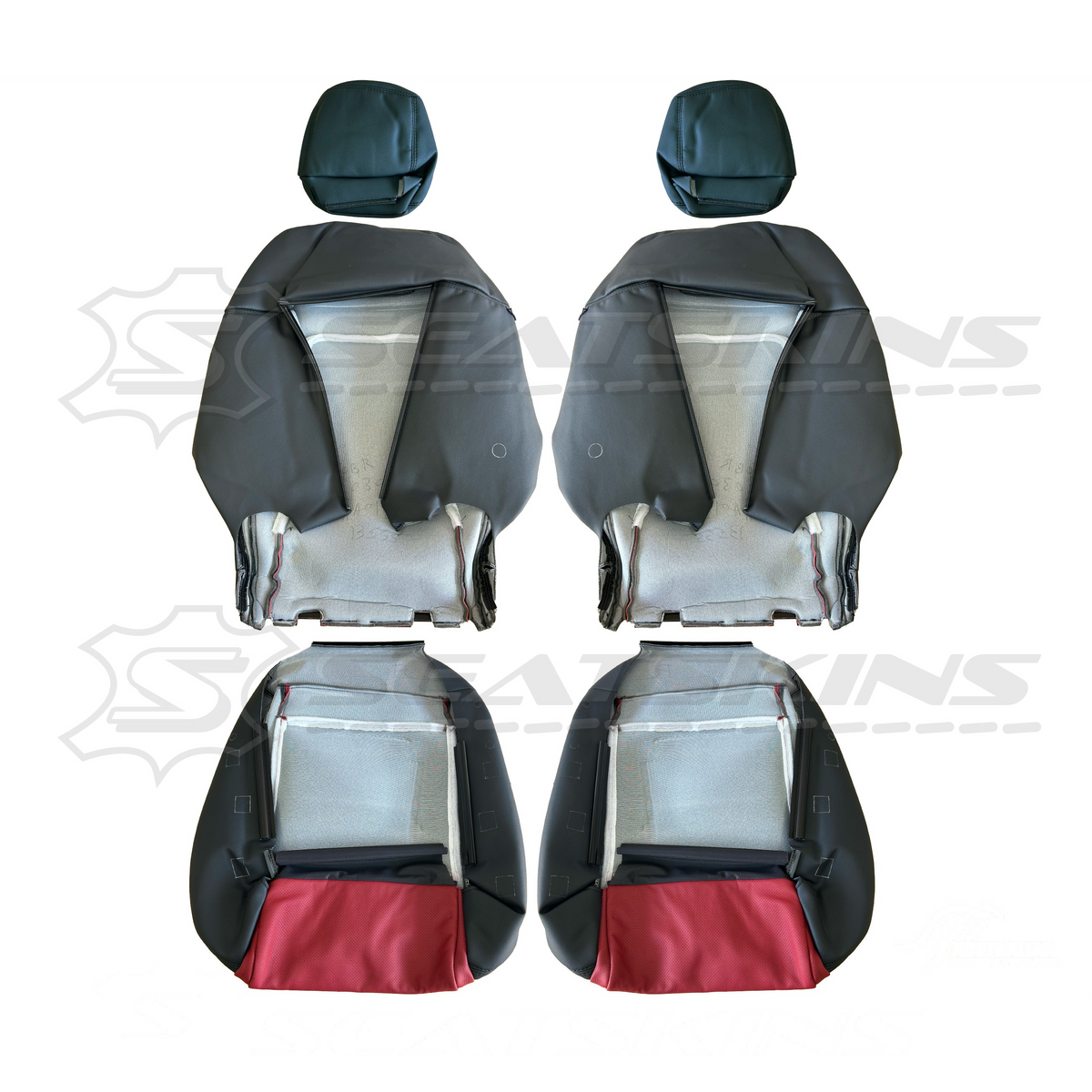 LEATHER SEATS TRIM KIT FOR VE SS 5 SEATS FRONT AND REAR SEATS ONYX & RED HOT INSERTS