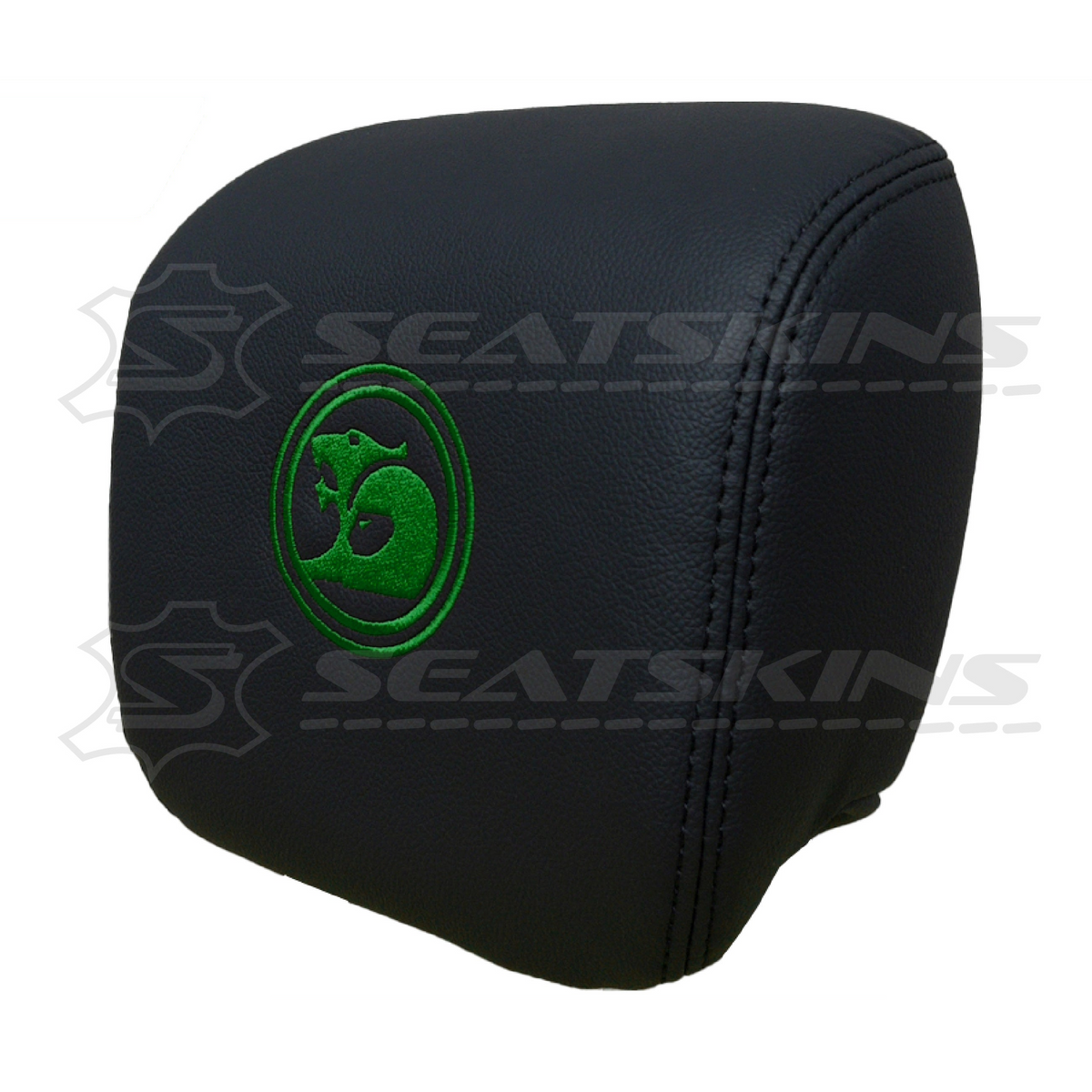 Headrest covers pair for VE SS/sv6 s2 onyx black leatherette custom HSV logo – product view 7