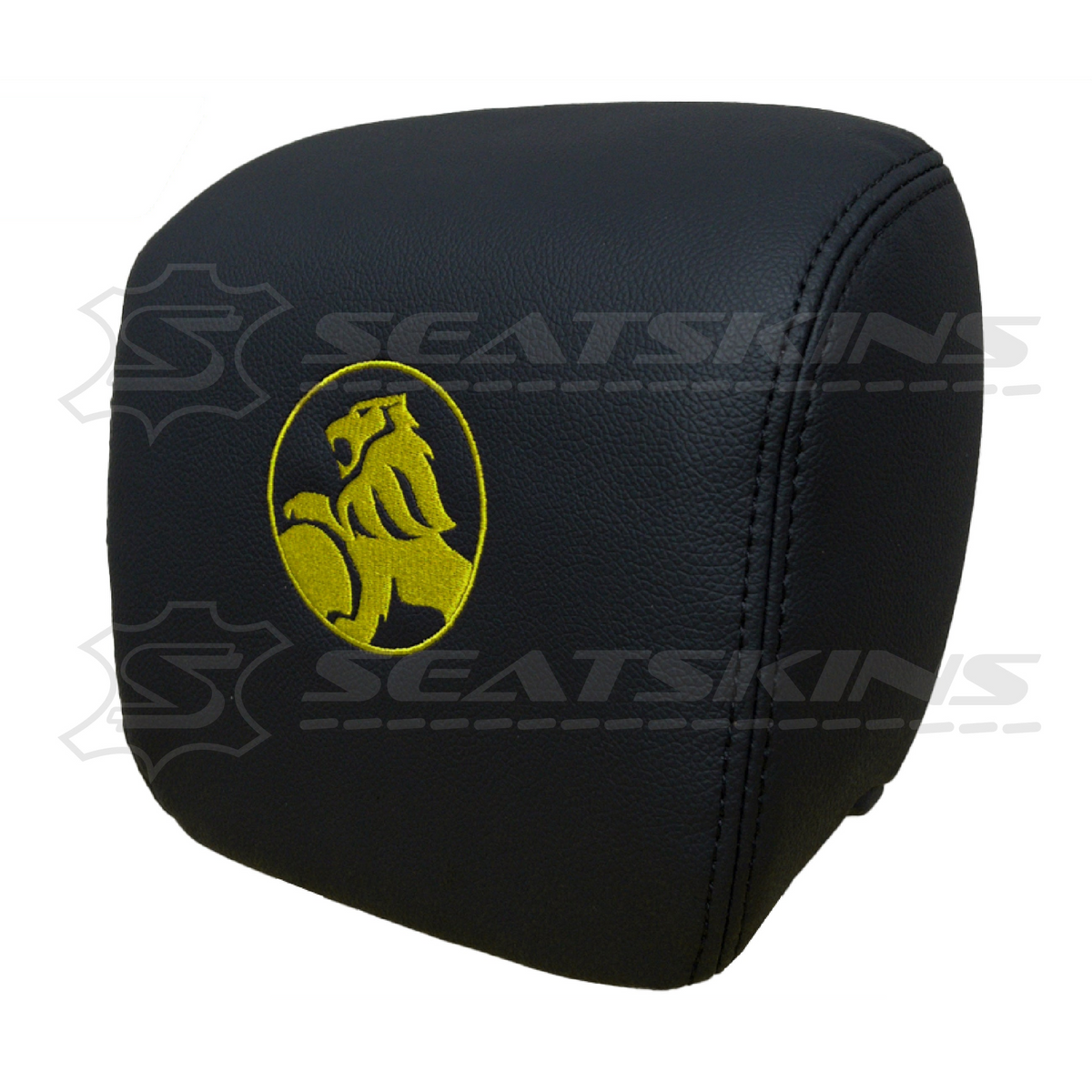 HEADREST COVERS PAIR FOR VE ONYX BLACK LEATHERETTE CUSTOM HOLDEN LOGO