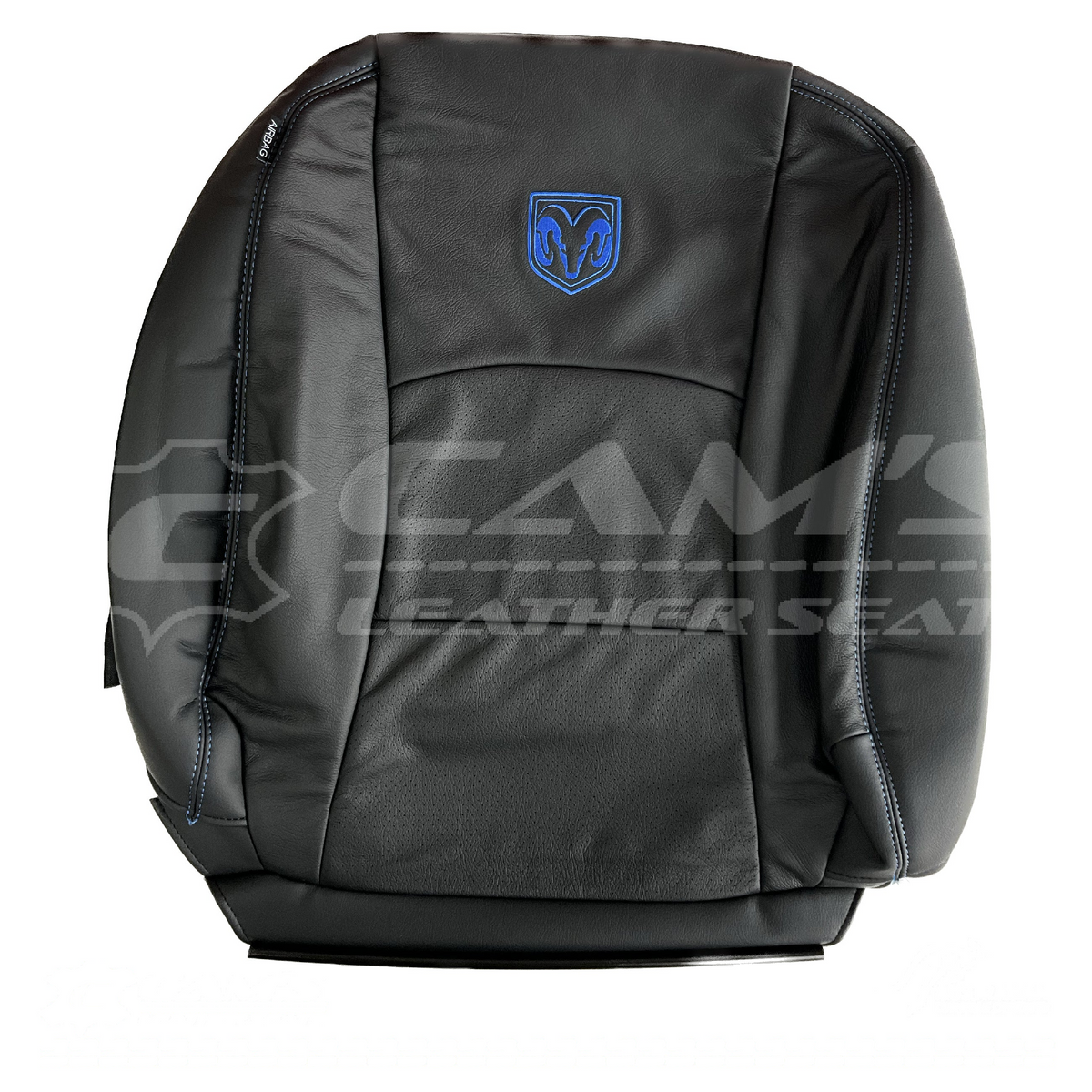 LEATHER SEATS TRIM KIT SKINS FOR RAM CLASSIC DS 1500 BLACK WITH BLUE STITCH & LOGOS