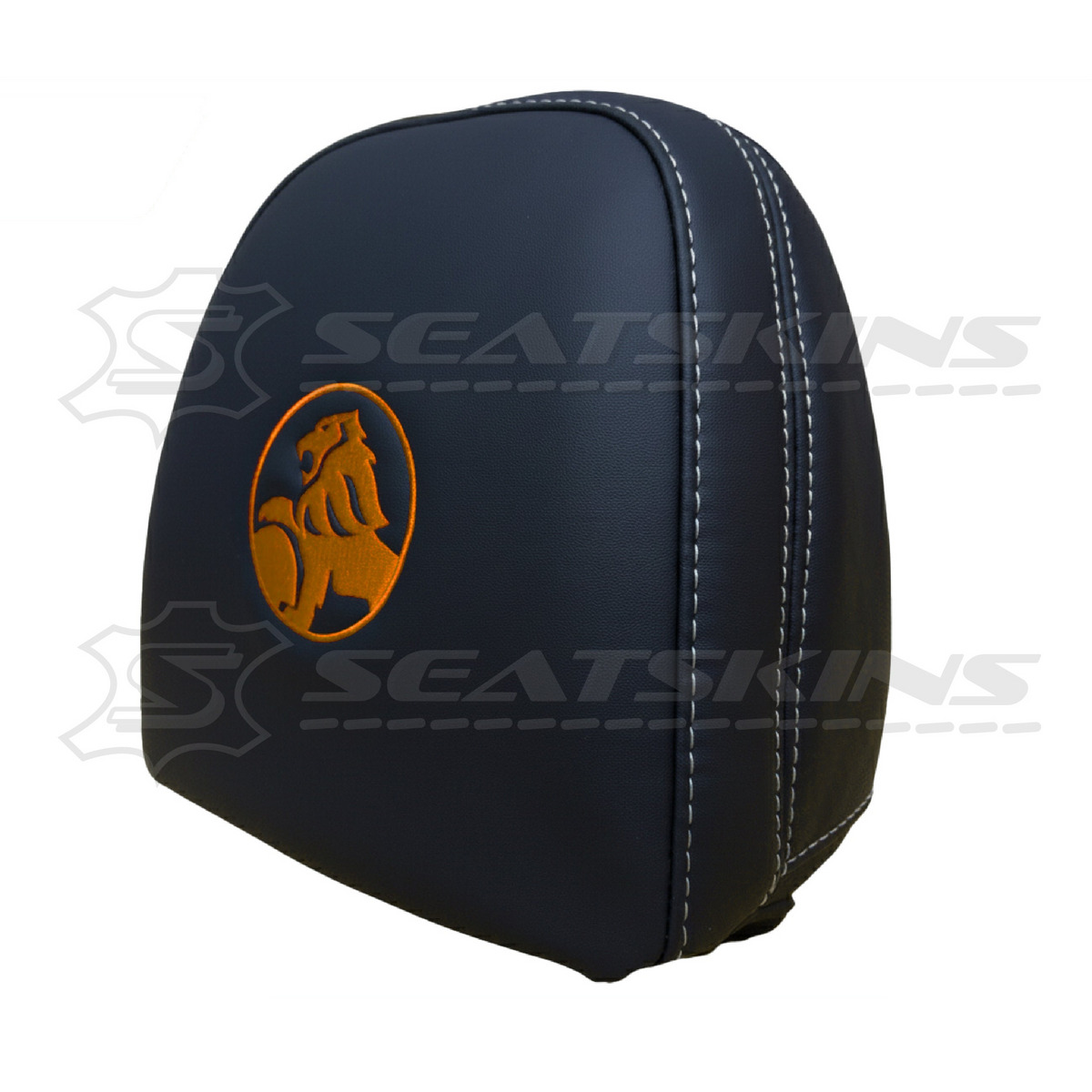 Headrest covers pair for VF black leatherette silver or red stitch HOLDEN logo – product view 24