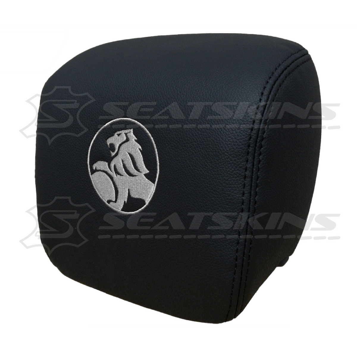 HEADREST COVERS PAIR FOR VE ONYX BLACK LEATHERETTE CUSTOM HOLDEN LOGO