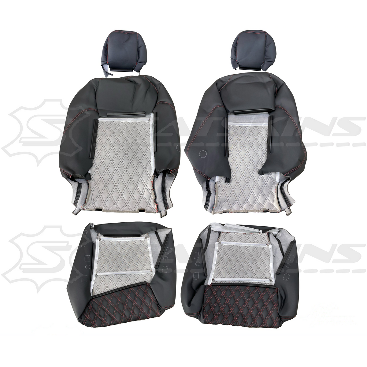 LEATHER SEATS TRIM KIT SKINS FOR HOLDEN VY S2/VZ SS SEDAN BLACK/RED