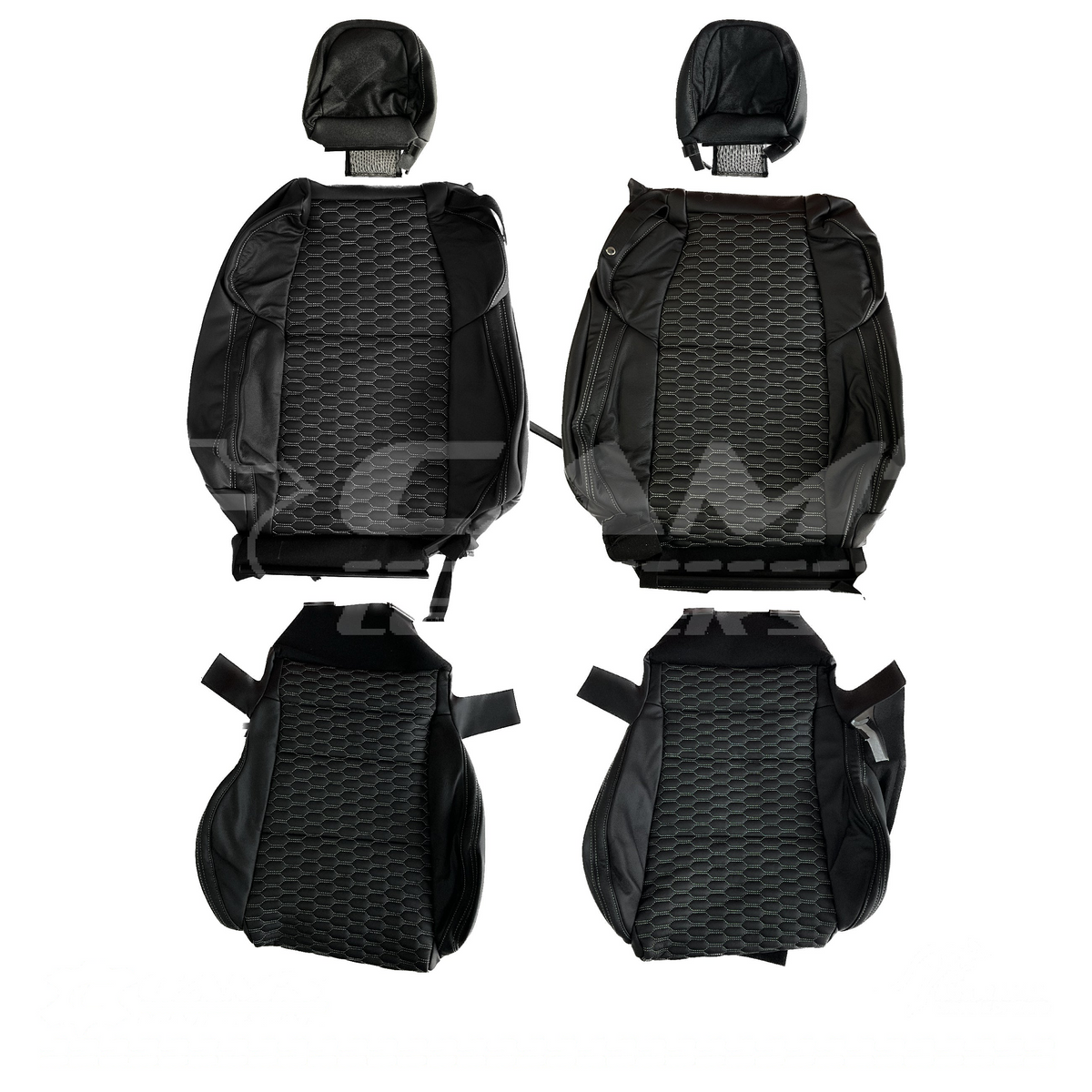 LEATHER SEATS TRIM KIT FOR TOYOTA G86 2 FRONT SEATS BLACK WITH SILVER HEX STITCH