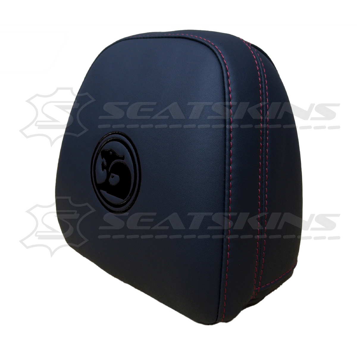 Headrest covers pair for VF black leatherette silver or red stitch HSV logo – product view 39