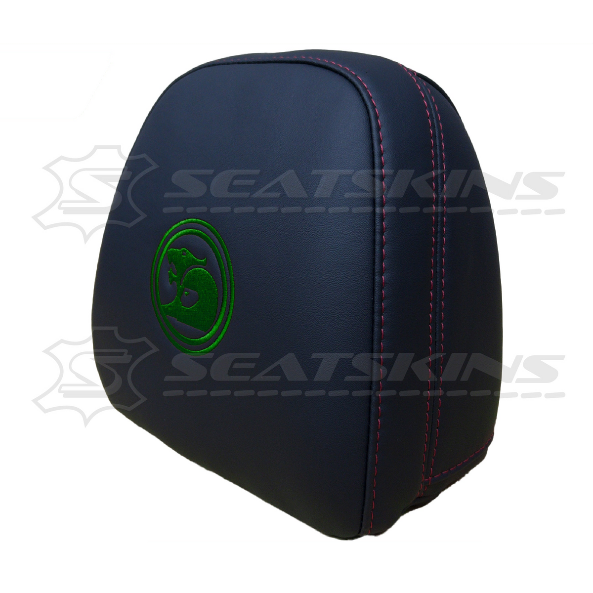 Headrest covers pair for VF black leatherette silver or red stitch HSV logo – product view 33