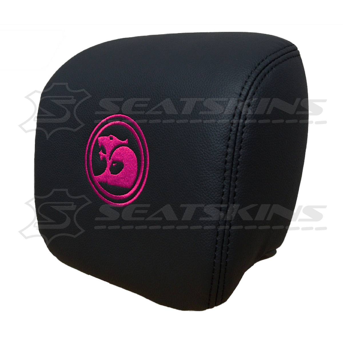 Headrest covers pair for VE SS/sv6 s2 onyx black leatherette custom HSV logo – product view 10