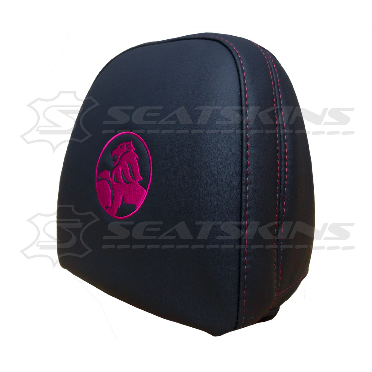 Headrest covers pair for VF black leatherette silver or red stitch HOLDEN logo – product view 10