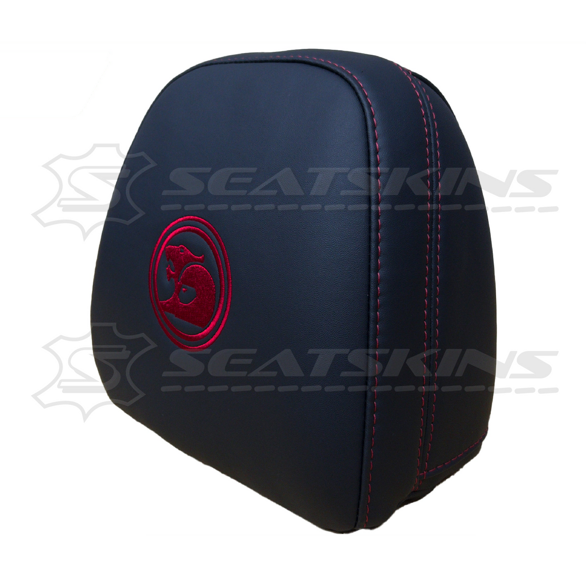 Headrest covers pair for VF black leatherette silver or red stitch HSV logo – product view 29