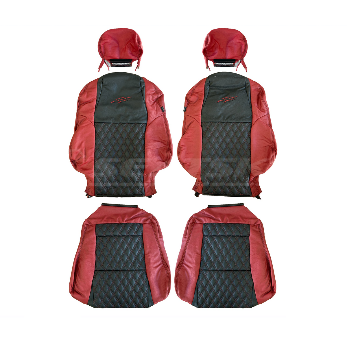 LEATHER SEATS TRIM KIT FOR VY/VZ SS UTE 2 FRONT SEATS RED/BLACK DIAMOND STITCH