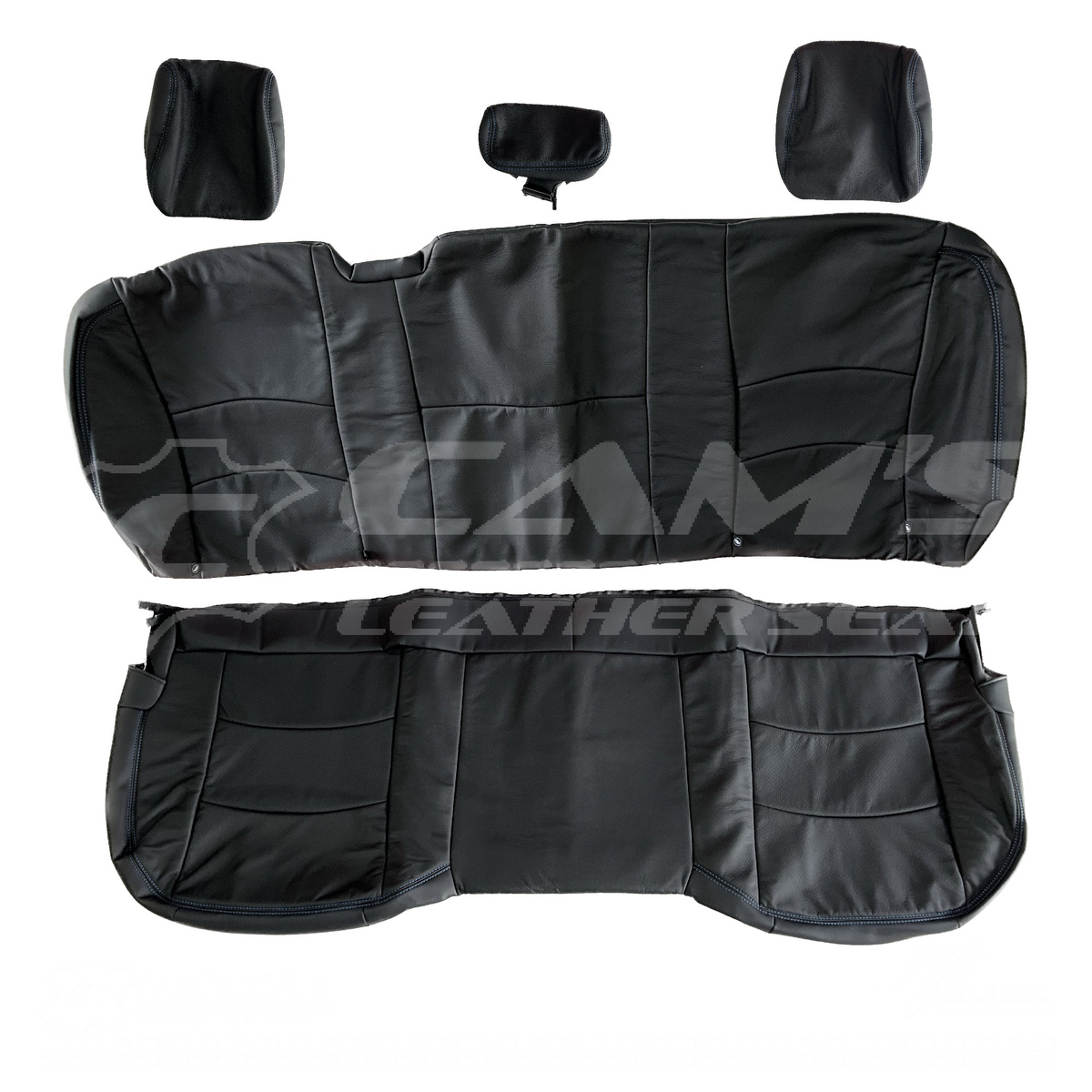LEATHER SEATS TRIM KIT SKINS FOR RAM CLASSIC DS 1500 BLACK WITH BLUE STITCH & LOGOS