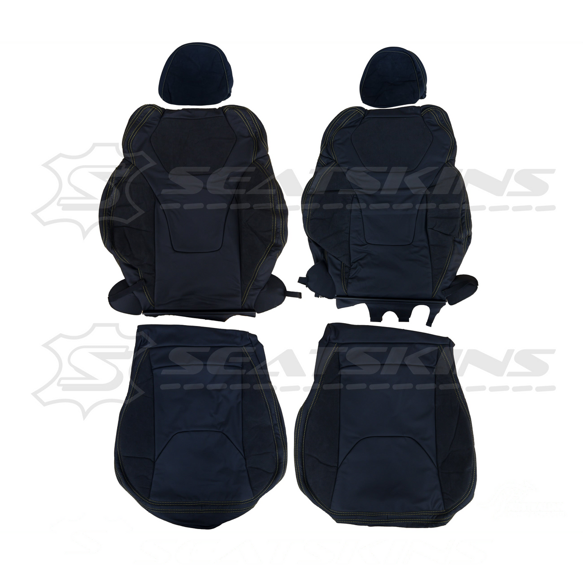 Replacement leather seat trim kit for HSV VF gts 2 seats alcantara yellow stitching.
