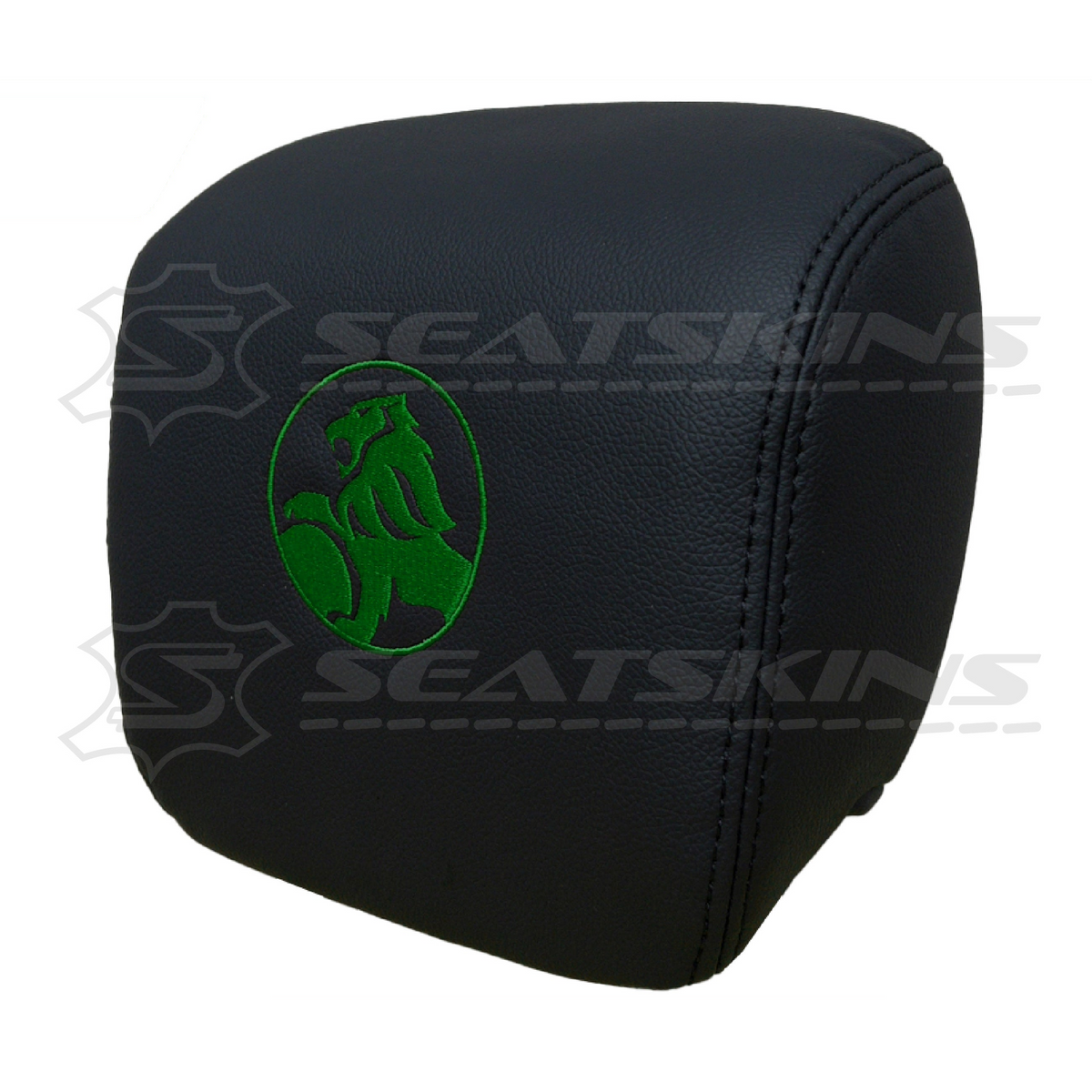 HEADREST COVERS PAIR FOR VE ONYX BLACK LEATHERETTE CUSTOM HOLDEN LOGO