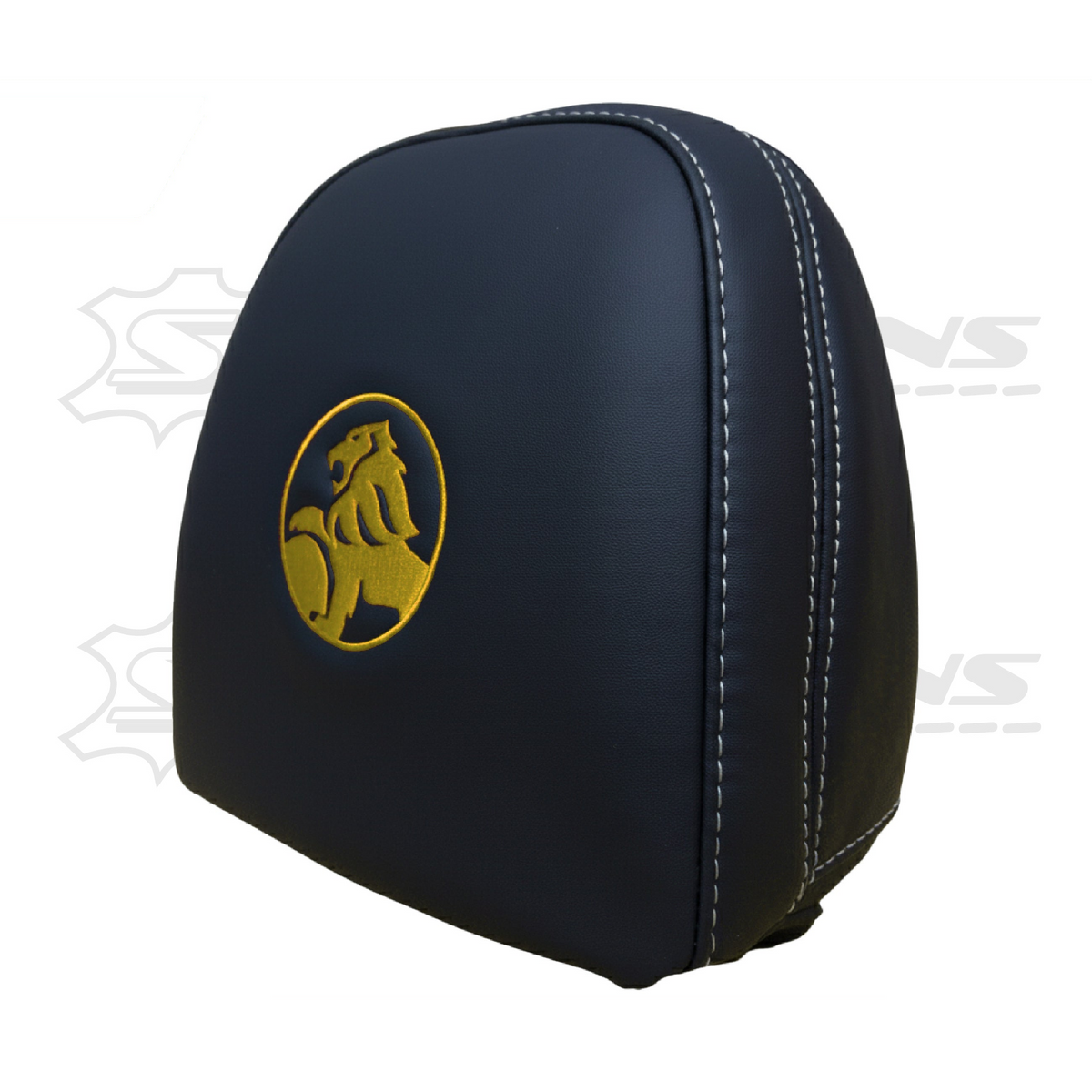 Headrest covers pair for VF black leatherette silver or red stitch HOLDEN logo – product view 19