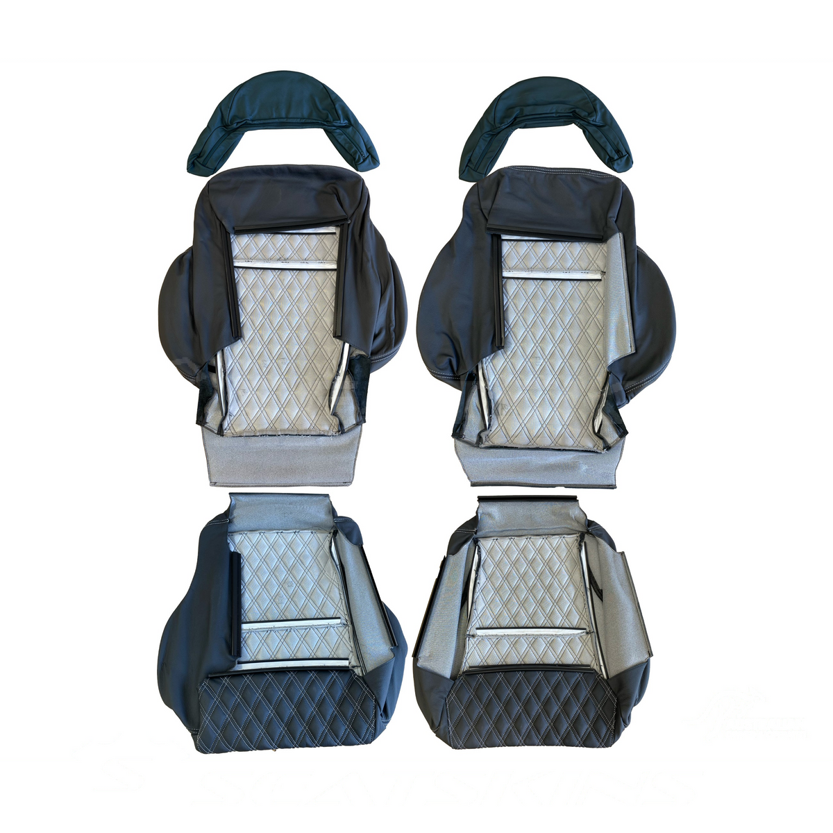 LEATHER SEATS TRIM KIT FOR HSV COULSON 2 SEATS BLACK WITH SILVER DIAMOND STITCH