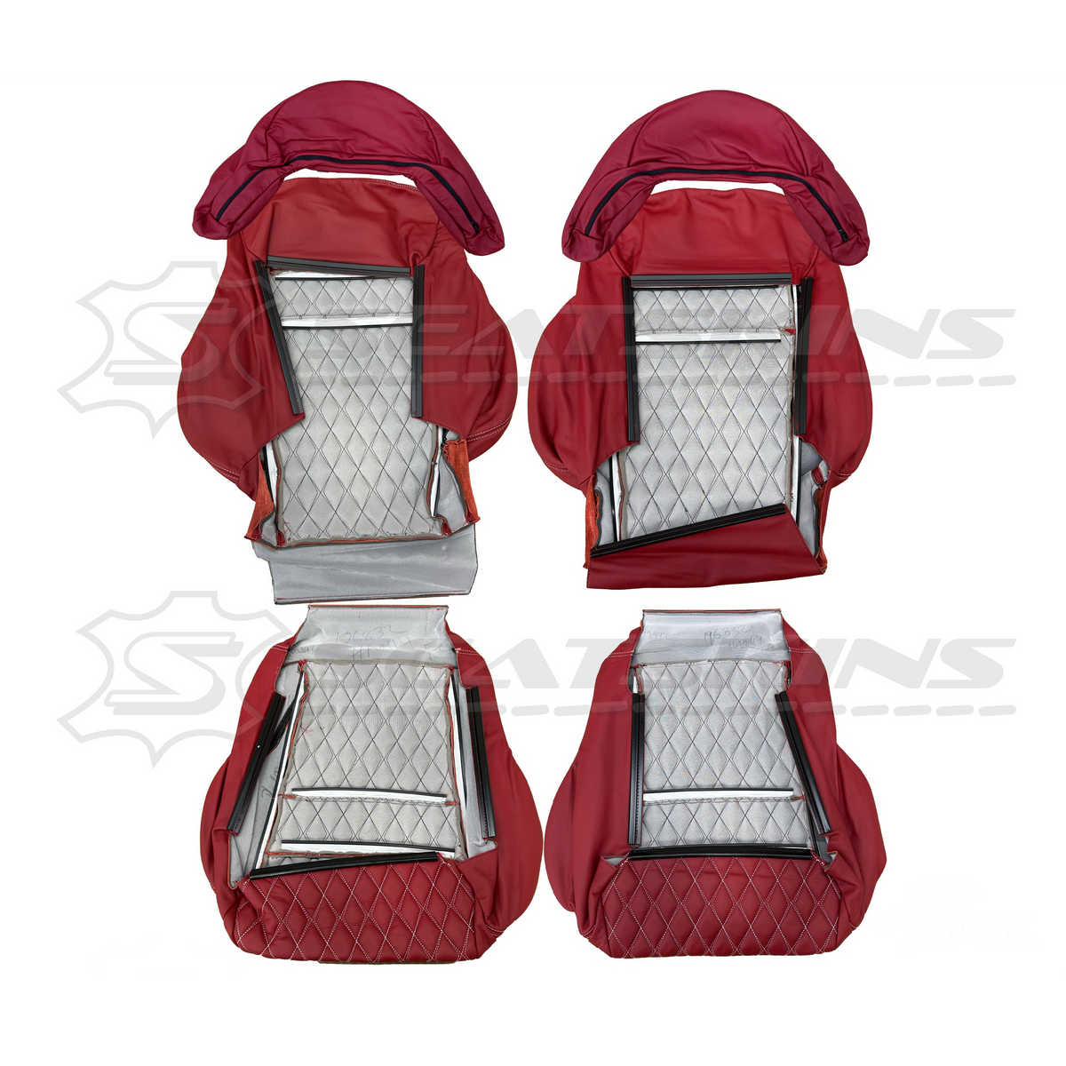 LEATHER SEATS TRIM KIT FOR 5 SEATS HSV COULSON RED LEATHER WHITE DIAMOND STITCH