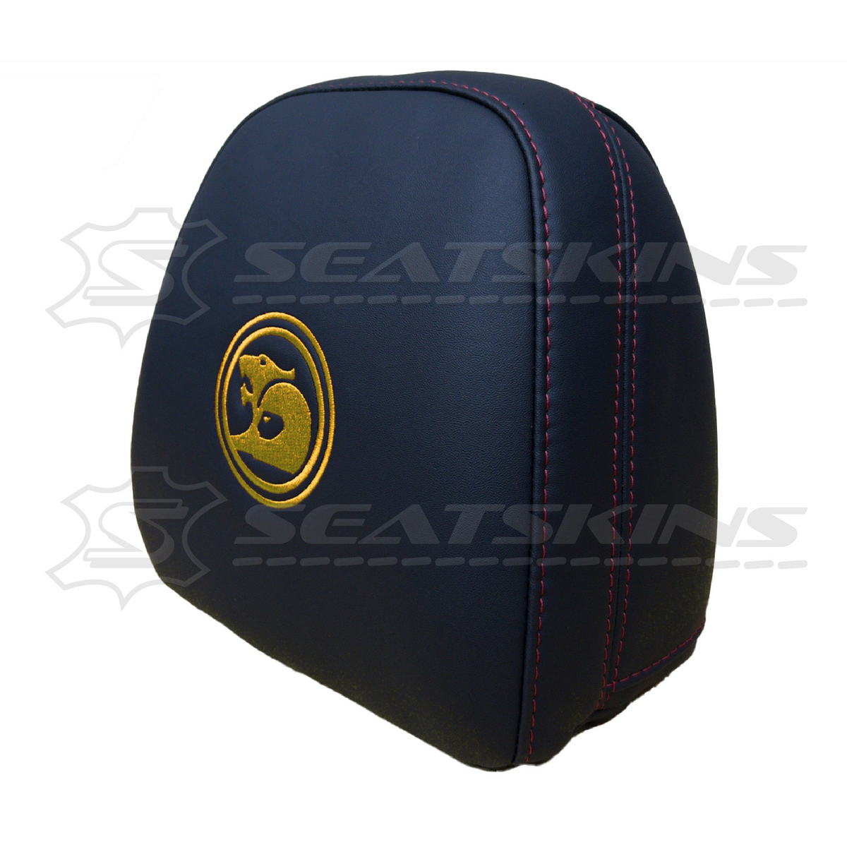 Headrest covers pair for VF black leatherette silver or red stitch HSV logo – product view 45