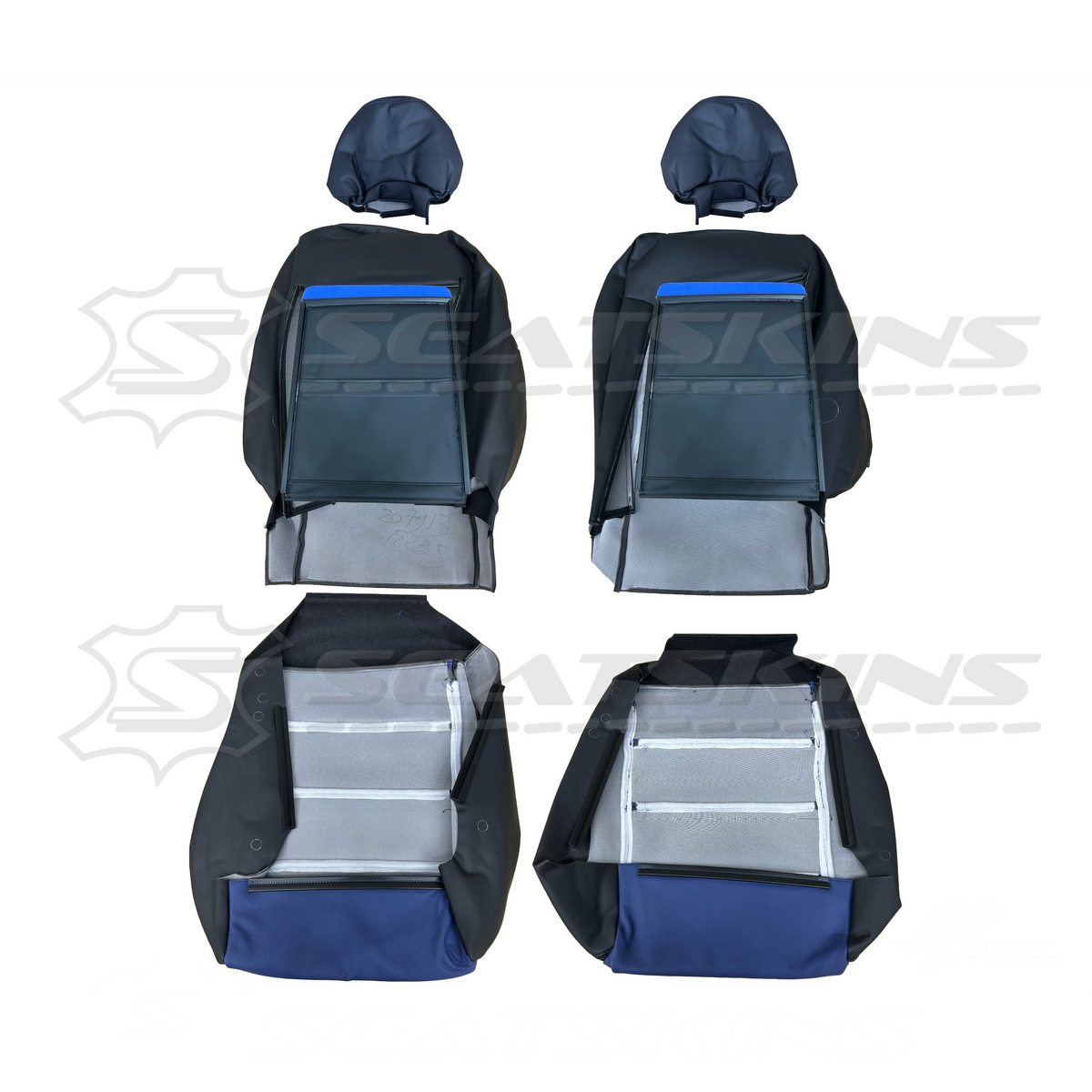 LEATHER SEATS TRIM KIT SKINS FOR FORD BA/BF FALCON FRONT 2 SEATS BLUE XR LOGO BLUE INSERTS