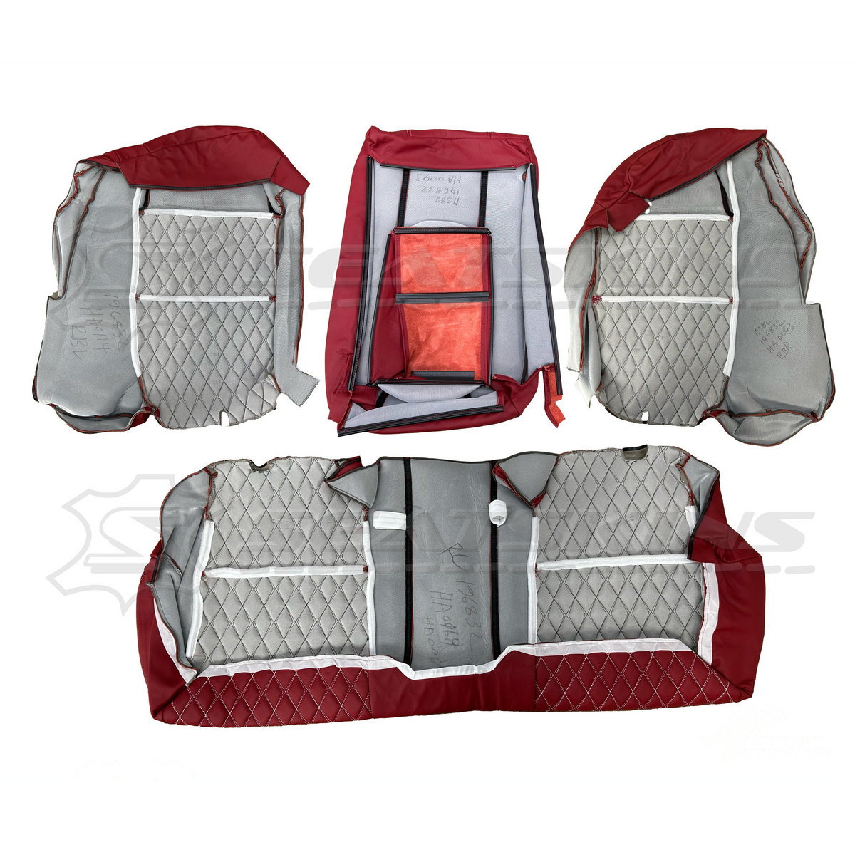 LEATHER SEATS TRIM KIT FOR 5 SEATS HSV COULSON RED LEATHER WHITE DIAMOND STITCH