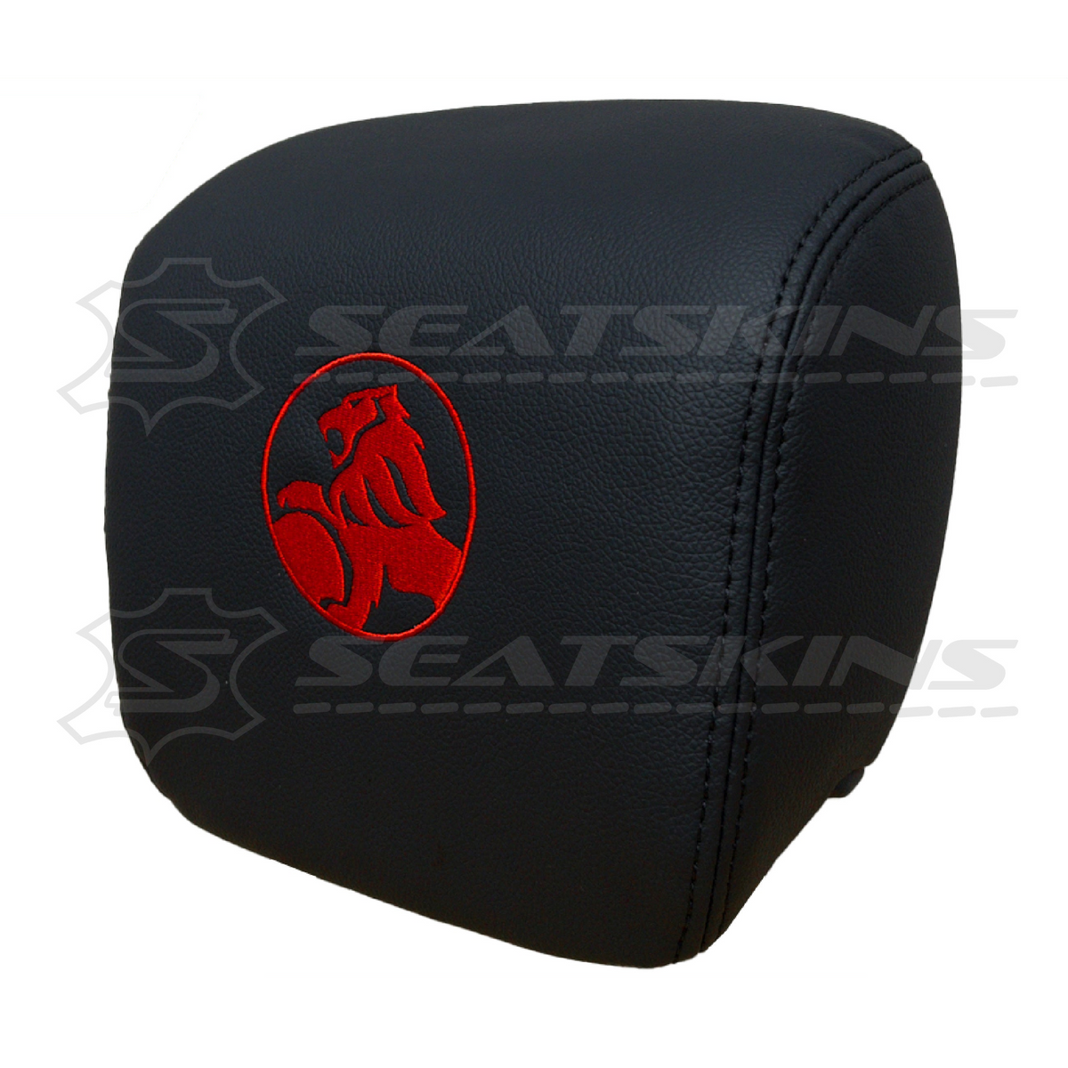 HEADREST COVERS PAIR FOR VE ONYX BLACK LEATHERETTE CUSTOM HOLDEN LOGO