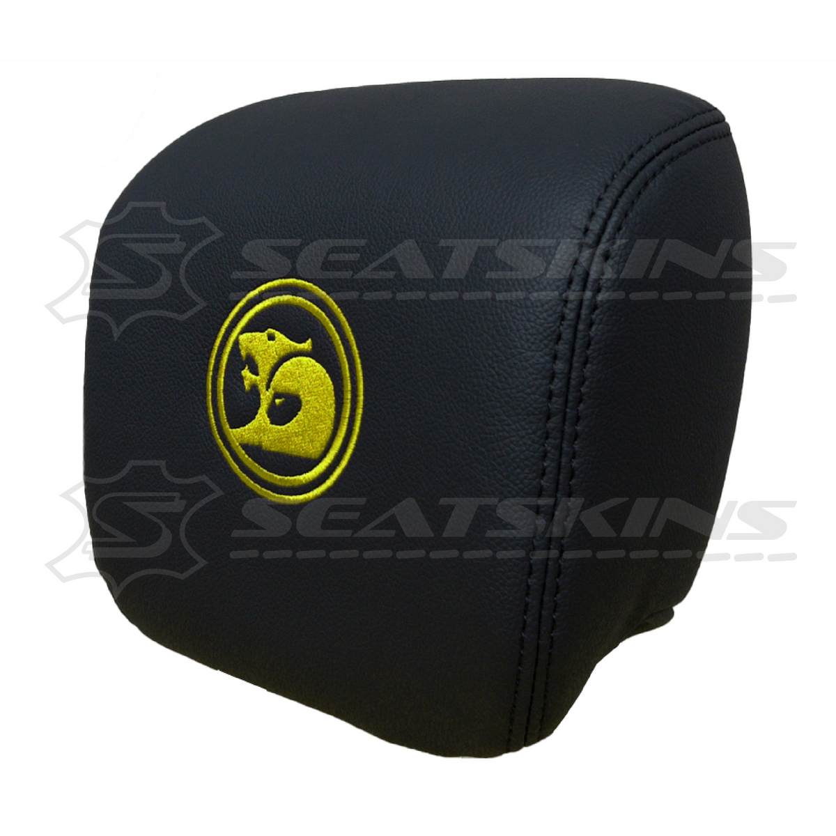 Headrest covers pair for VE SS/sv6 s2 onyx black leatherette custom HSV logo – product view 6