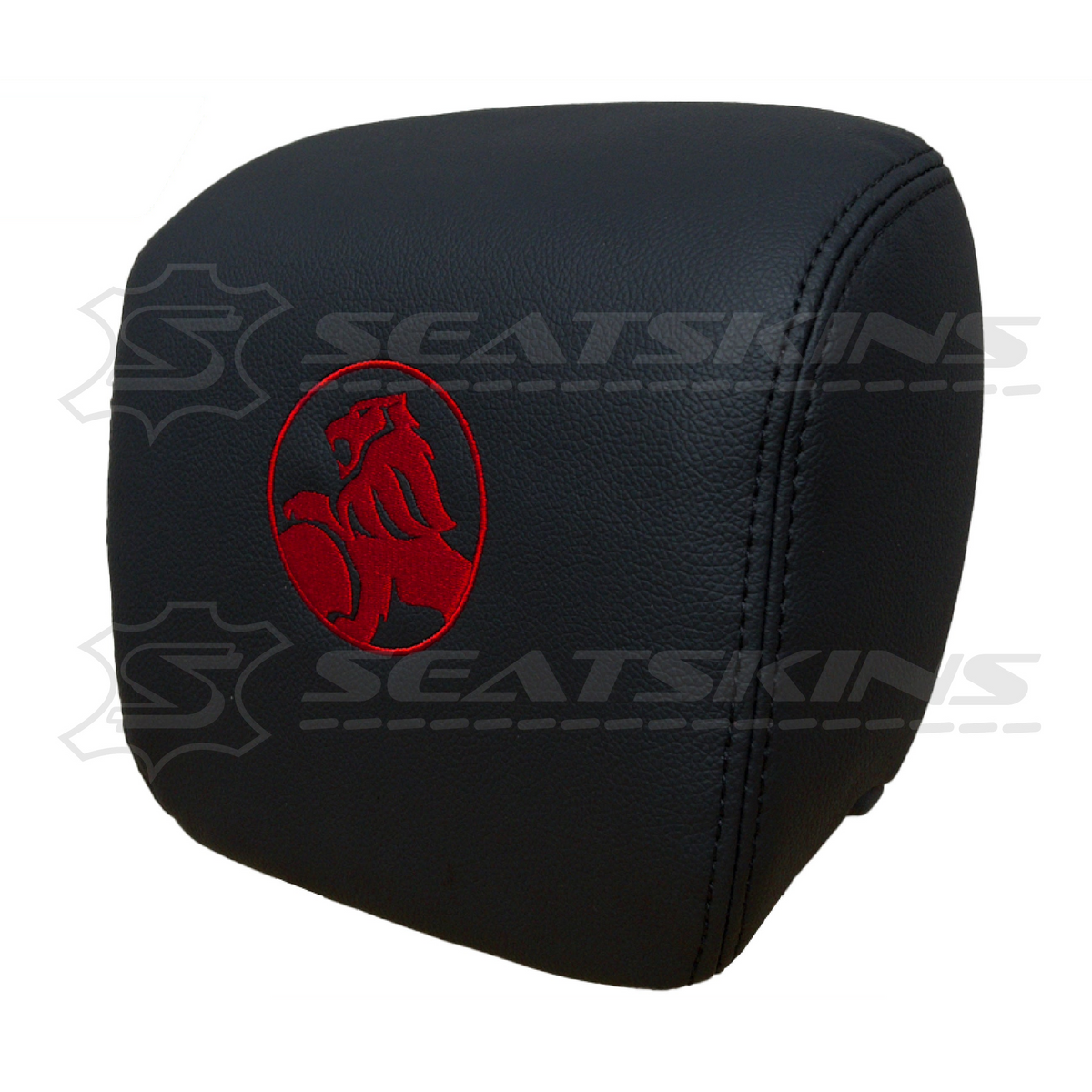 HEADREST COVERS PAIR FOR VE ONYX BLACK LEATHERETTE CUSTOM HOLDEN LOGO