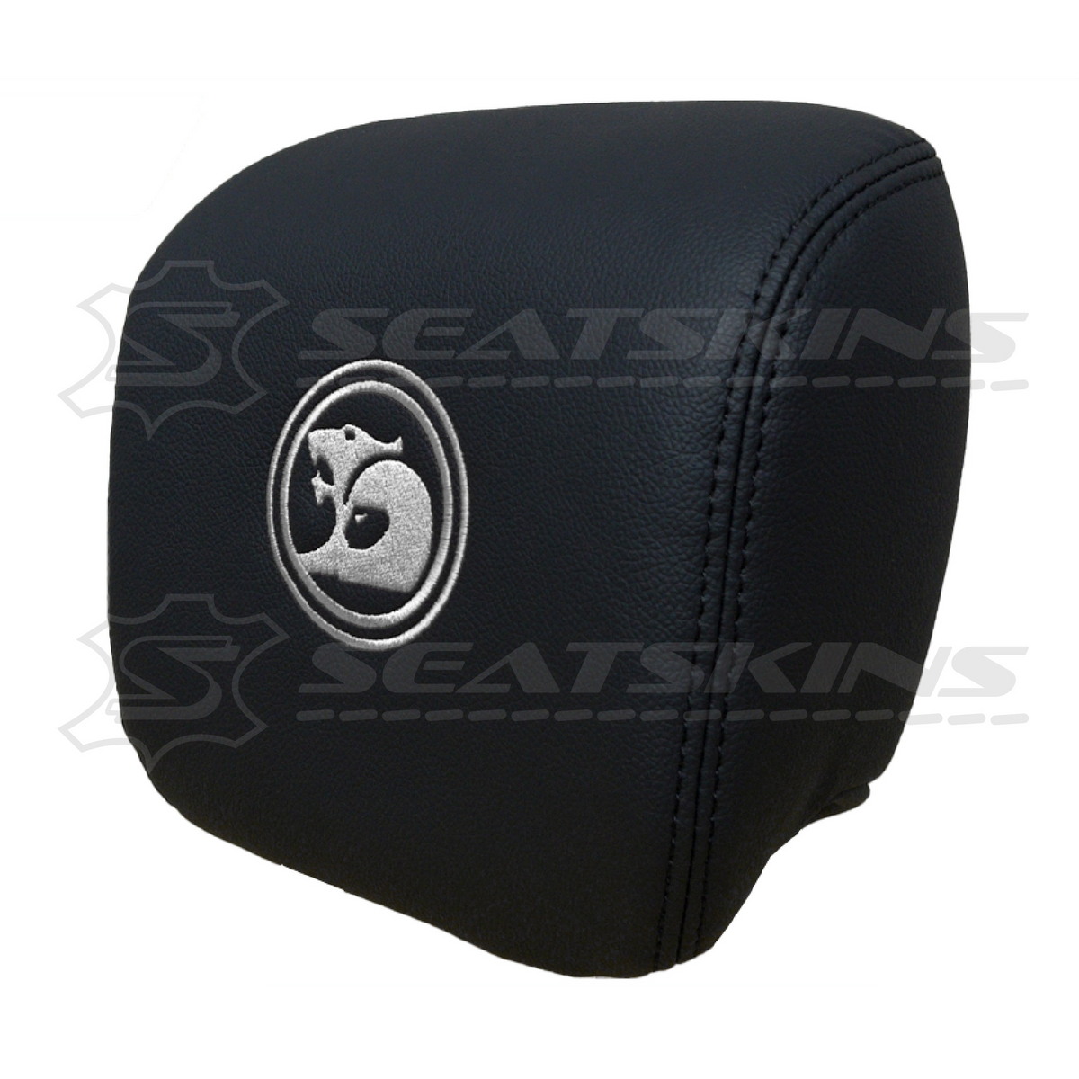 Headrest covers pair for VE SS/sv6 s2 onyx black leatherette custom HSV logo – product view 5