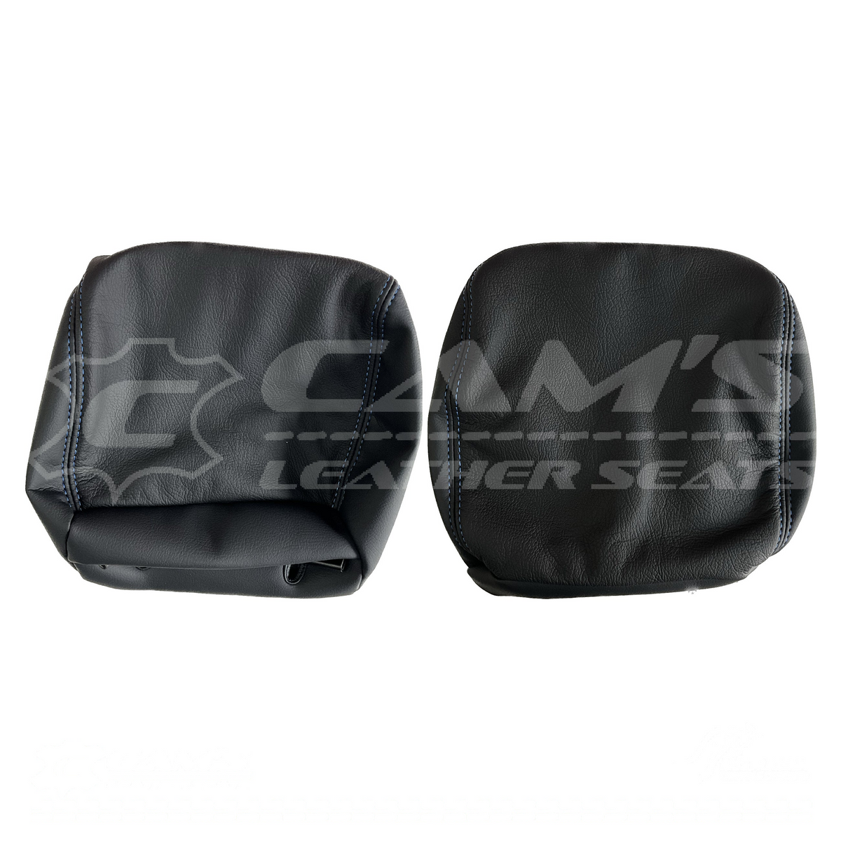 LEATHER SEATS TRIM KIT SKINS FOR RAM CLASSIC DS 1500 BLACK WITH BLUE STITCH & LOGOS