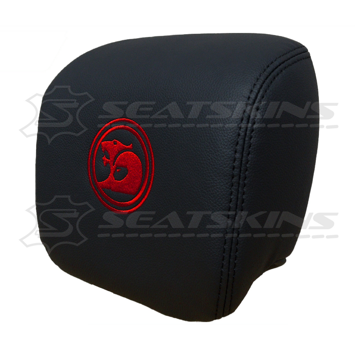Headrest covers pair for VE SS/sv6 s2 onyx black leatherette custom HSV logo – product view 3