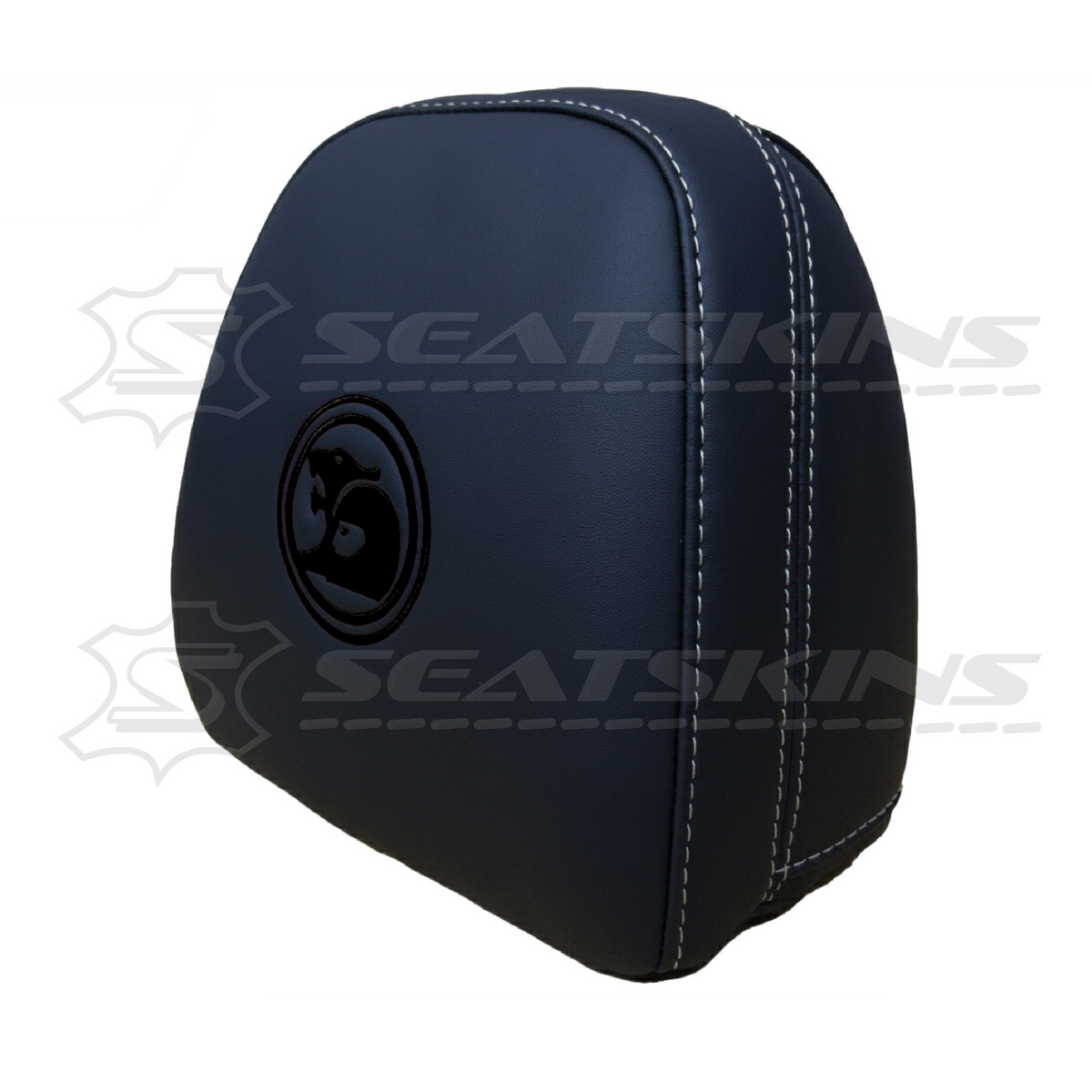 Headrest covers pair for VF black leatherette silver or red stitch HSV logo – product view 8