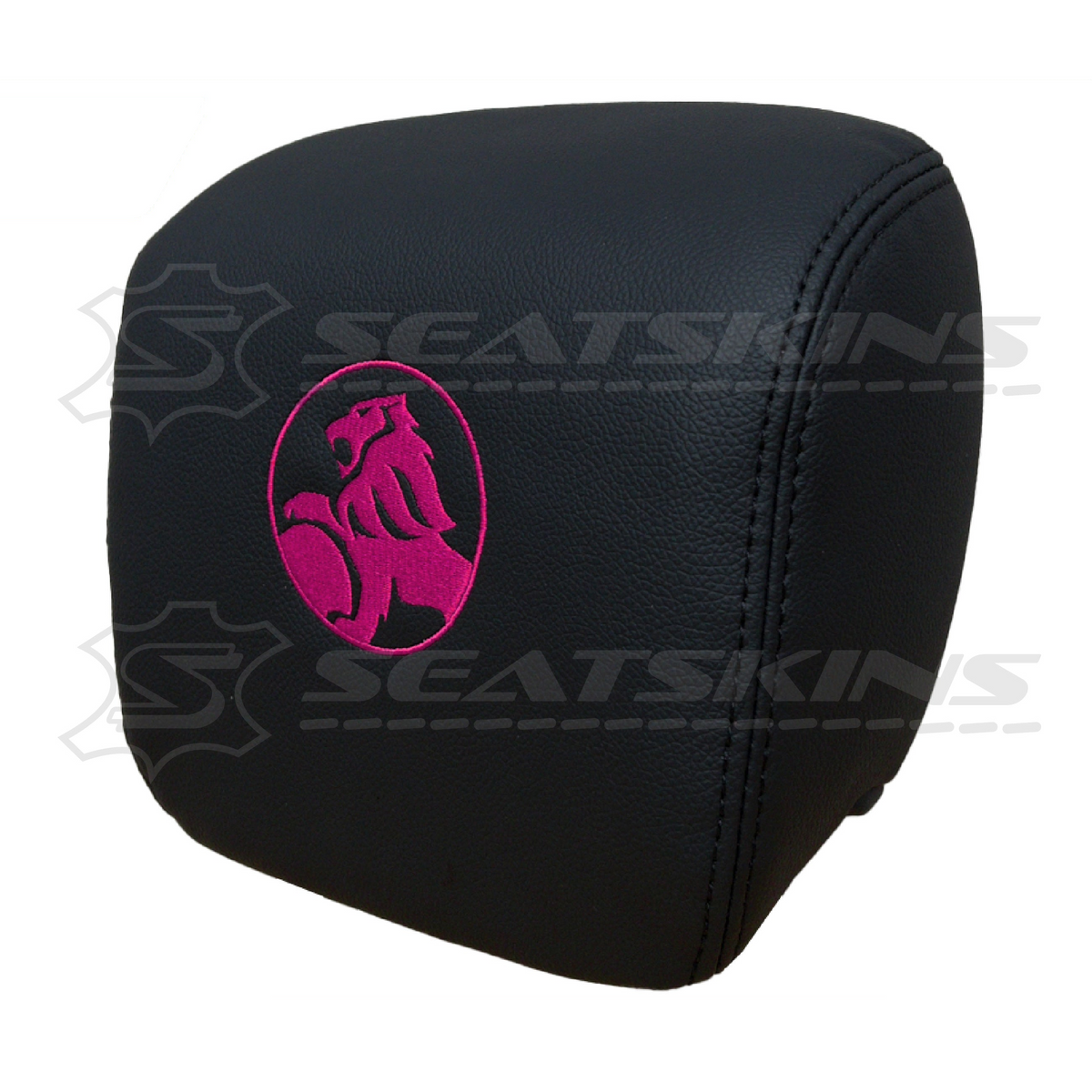 HEADREST COVERS PAIR FOR VE ONYX BLACK LEATHERETTE CUSTOM HOLDEN LOGO
