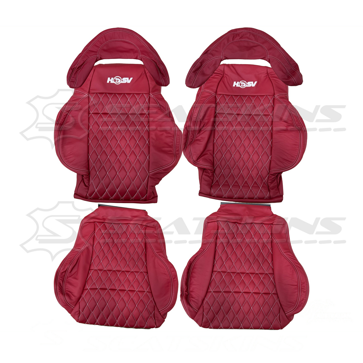 LEATHER SEATS TRIM KIT FOR 5 SEATS HSV COULSON RED LEATHER WHITE DIAMOND STITCH