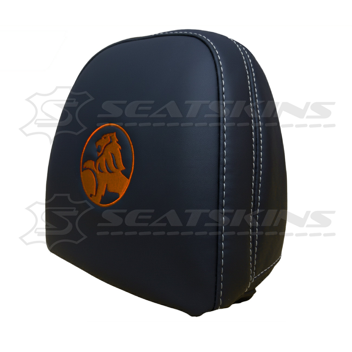 Headrest covers pair for VF black leatherette silver or red stitch HOLDEN logo – product view 25
