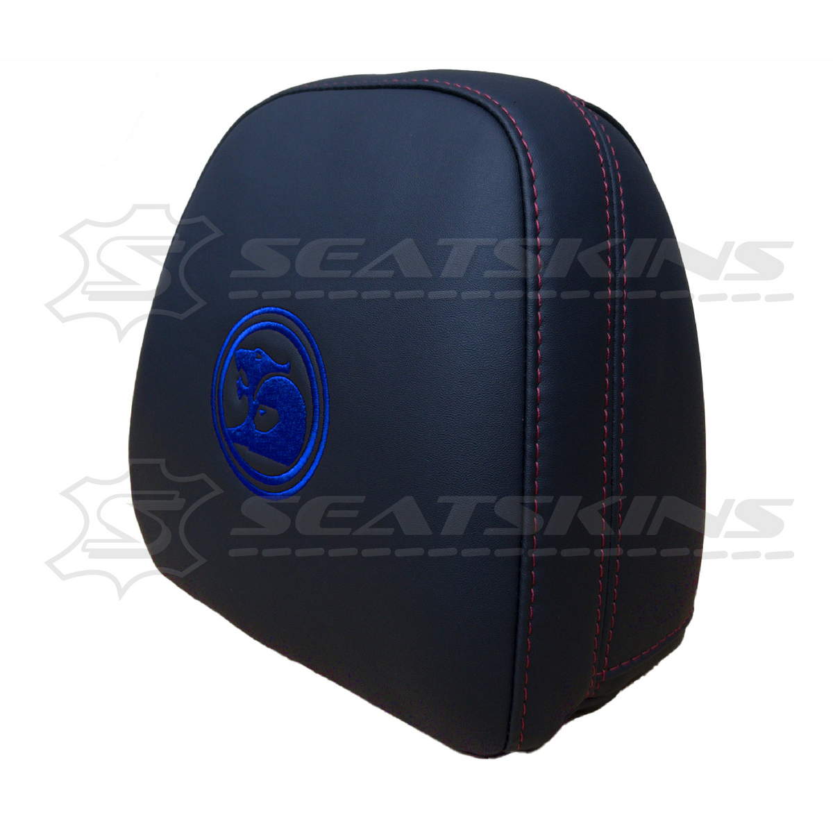 Headrest covers pair for VF black leatherette silver or red stitch HSV logo – product view 43