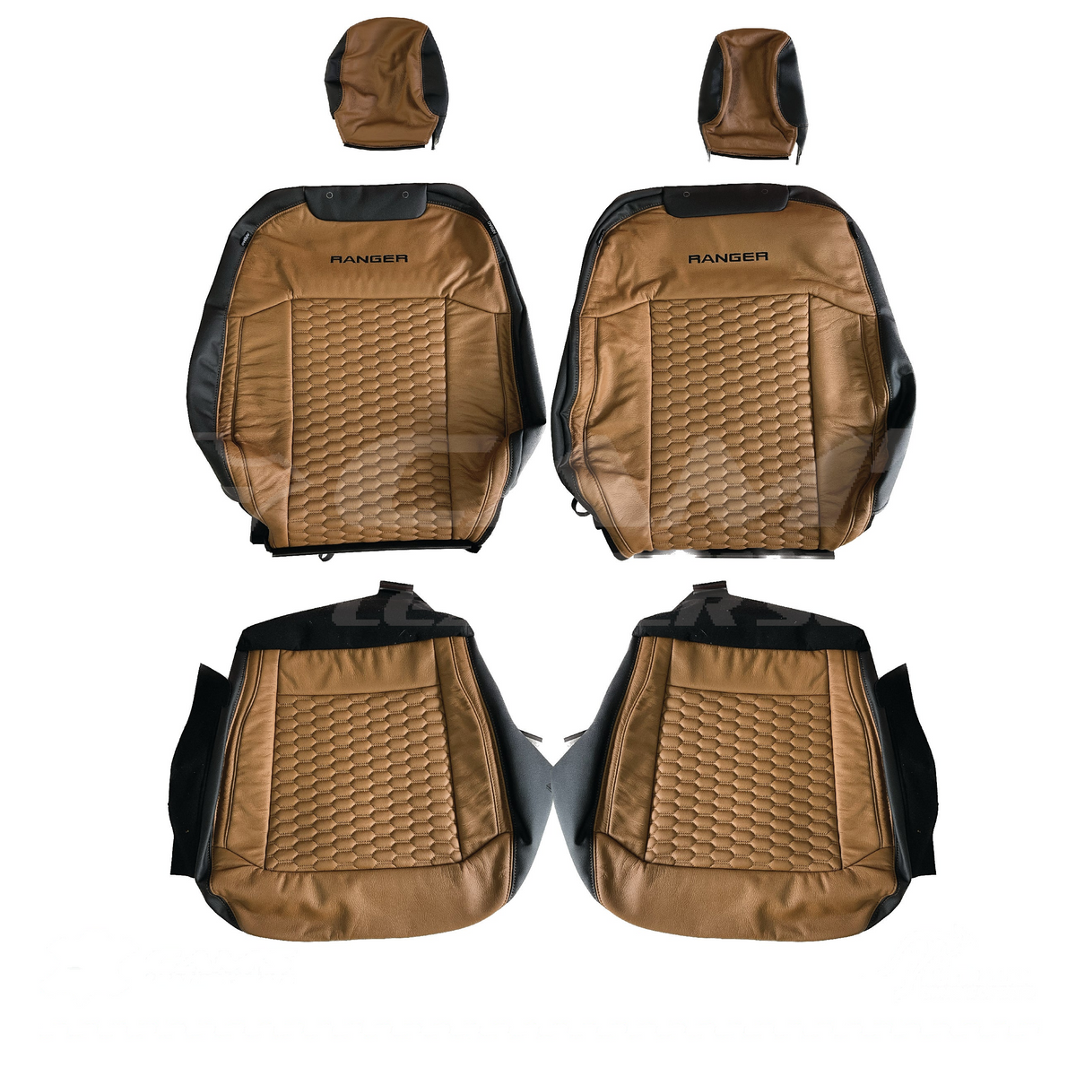 LEATHER SEATS TRIM KIT FOR FORD RANGER XLT 2023 FRONT & REAR SEATS TAN/BLACK