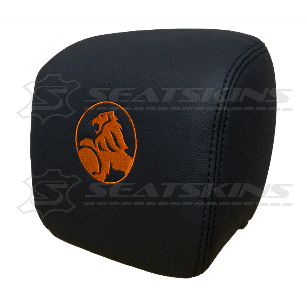 HEADREST COVERS PAIR FOR VE ONYX BLACK LEATHERETTE CUSTOM HOLDEN LOGO