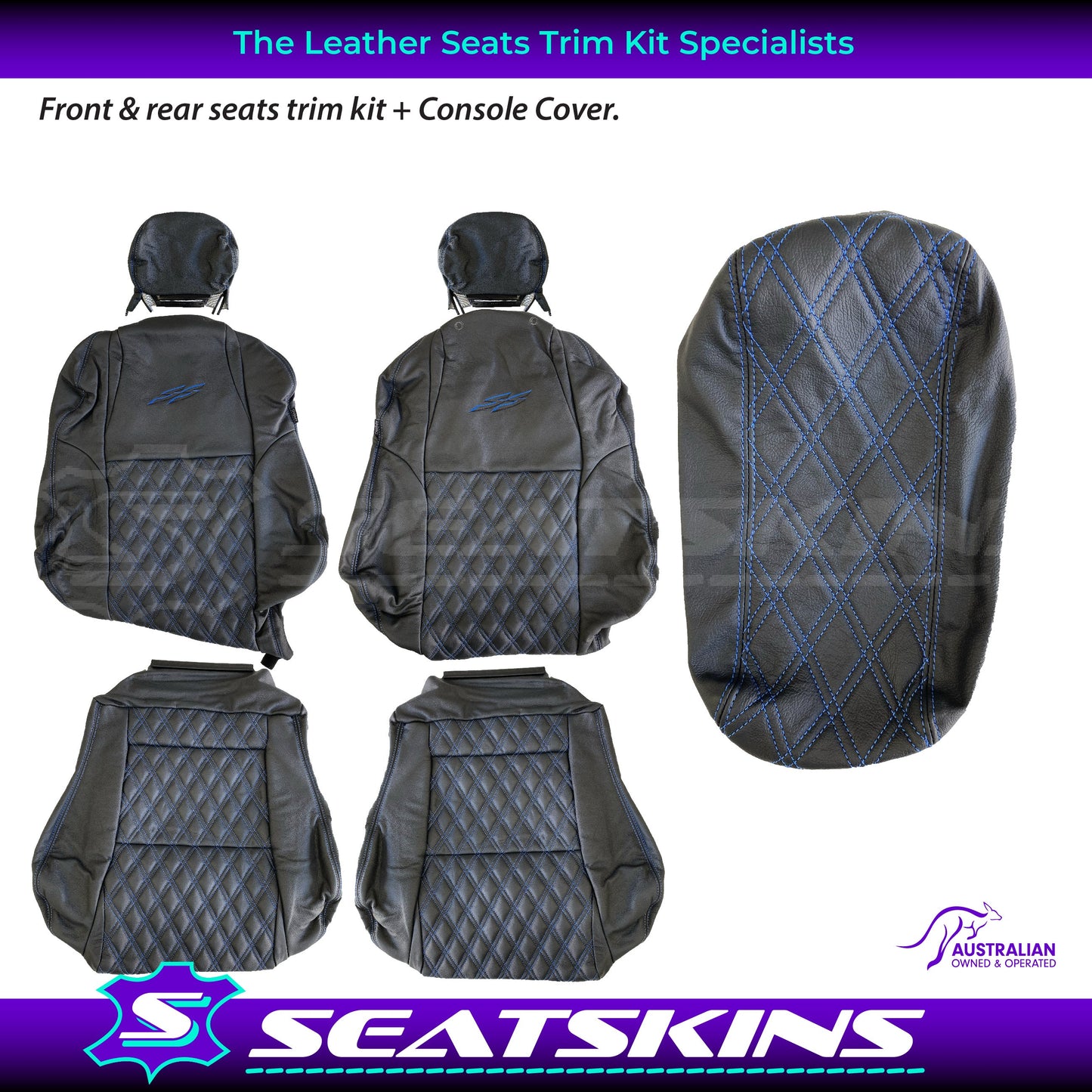 LEATHER SEATS TRIM KIT SKINS TO FIT HOLDEN VY S2 / VZ SS SEDAN BLUE DIAMOND STITCH