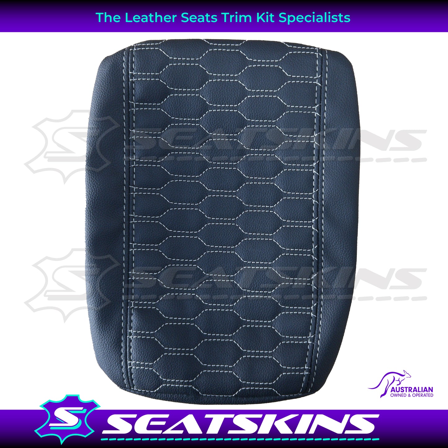 CONSOLE COVER FOR HOLDEN VE/VF ONYX BLACK LOW SHAPE WHITE HEXAGON STITCHING