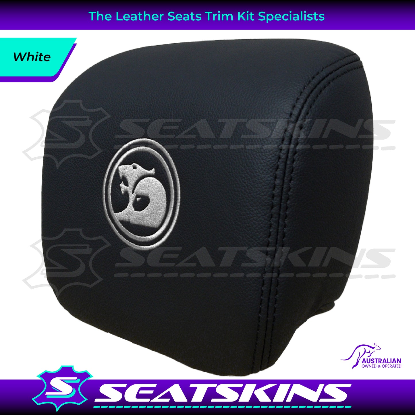 HEADREST COVERS PAIR FOR VE SS/SV6 s2 ONYX BLACK LEATHERETTE CUSTOM HSV LOGO