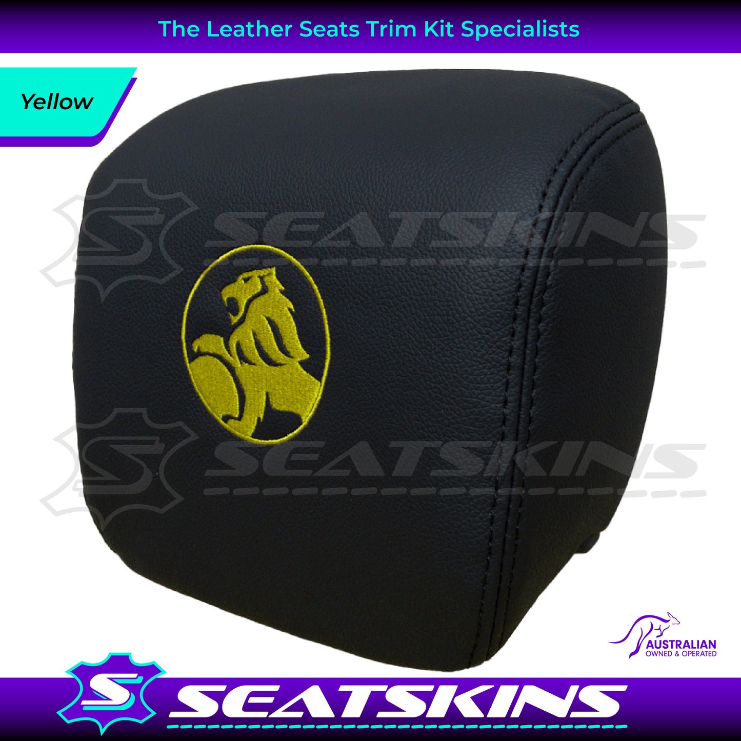 HEADREST COVERS PAIR FOR VE ONYX BLACK LEATHERETTE CUSTOM HOLDEN LOGO